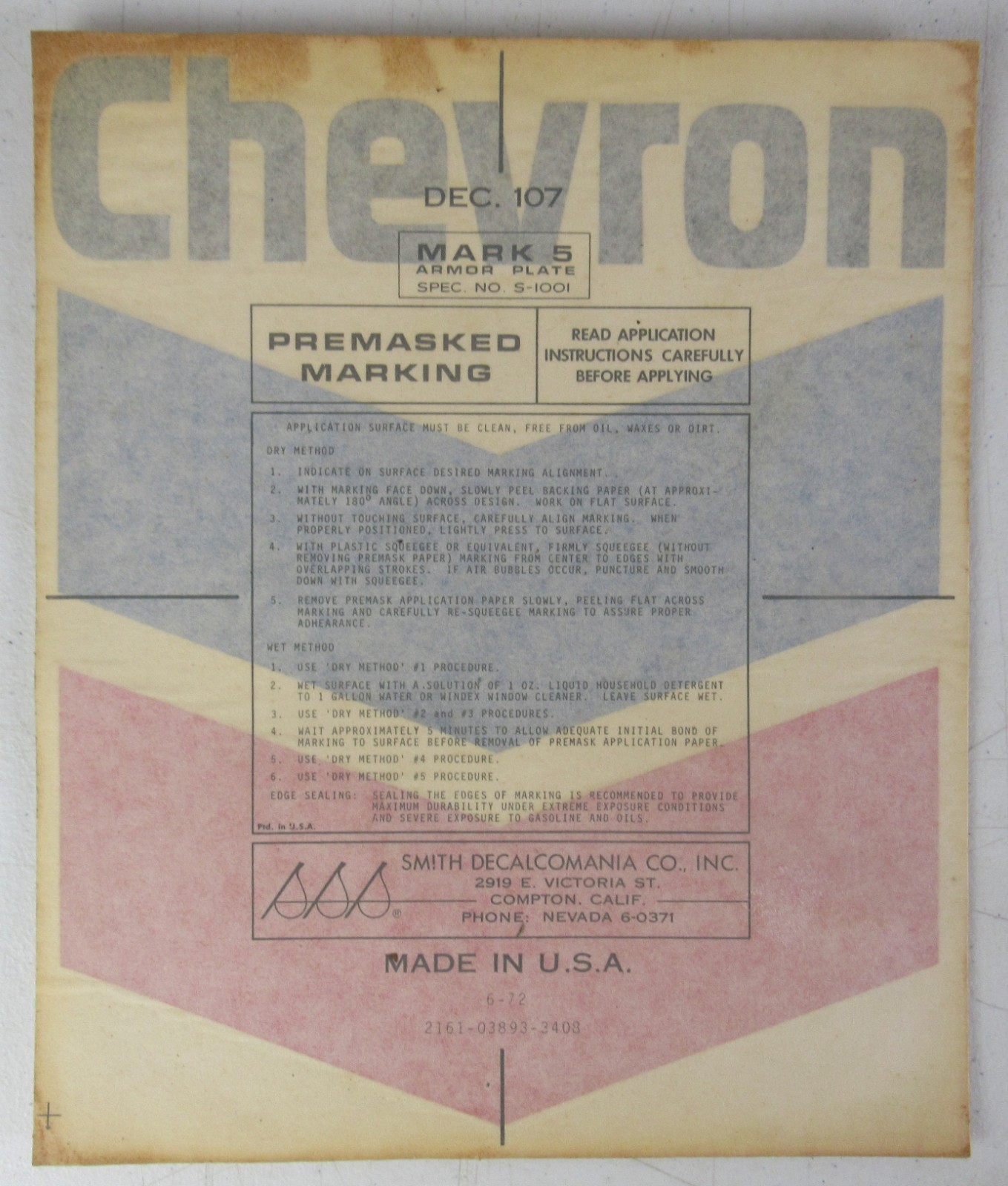 VTG Chevron Gas Station 10 1/2 x 9 Sticker Sign Decal Ad Premasked Marking B4C