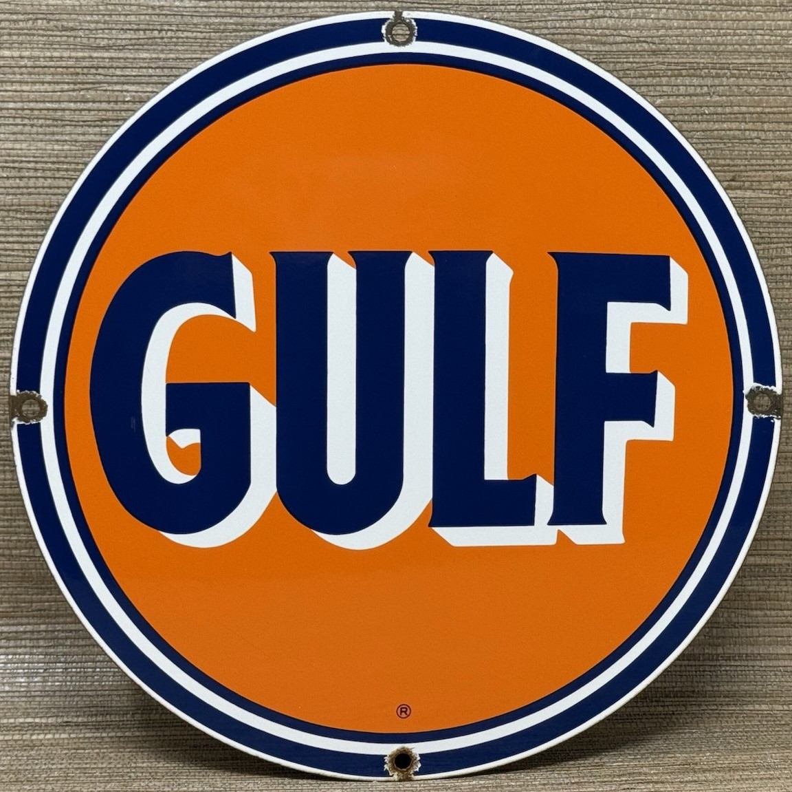VINTAGE GULF GASOLINE PORCELAIN SIGN GAS STATION PUMP PLATE MOTOR OIL SERVICE