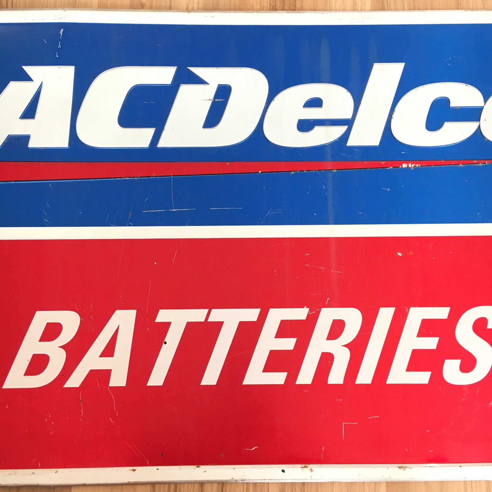 Vintage Stout-Lite ACDELCO BATTERIES Embossed Metal Garage Sign Car Auto 36″x24″