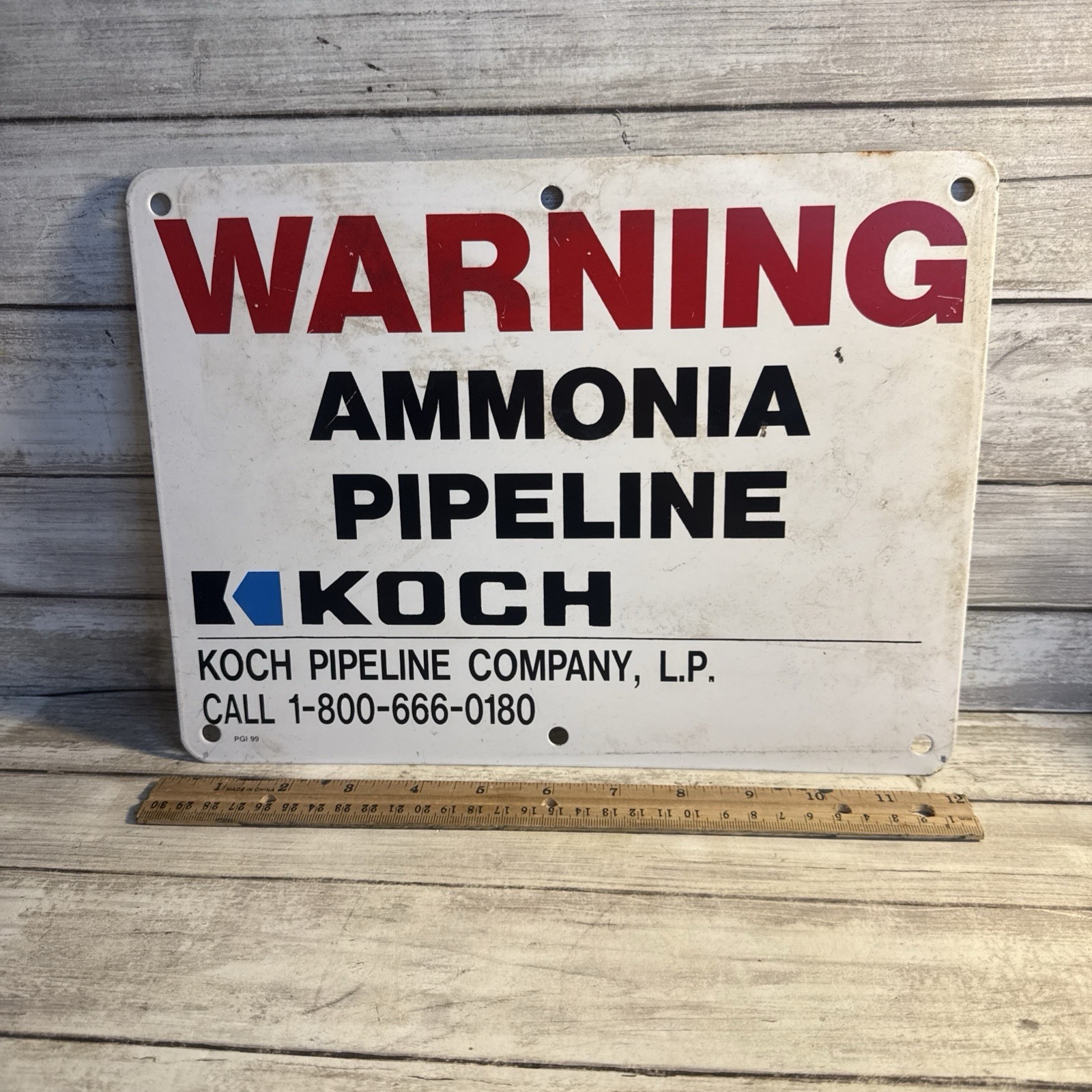Warning Ammonia Pipeline 12X9 Koch Pipeline Company Rare Sign White PGI 99