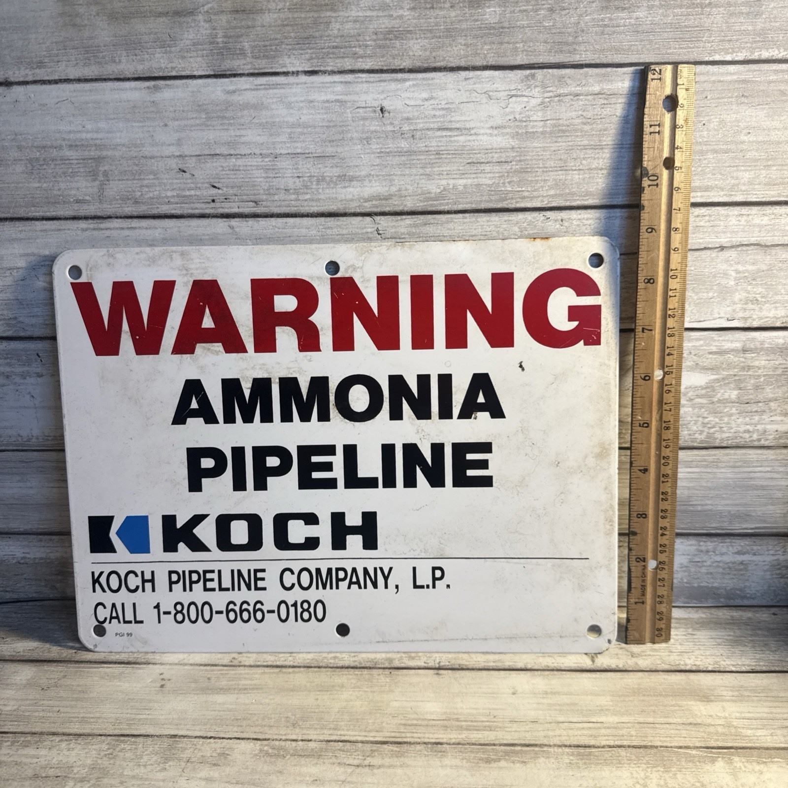 Warning Ammonia Pipeline 12X9 Koch Pipeline Company Rare Sign White PGI 99