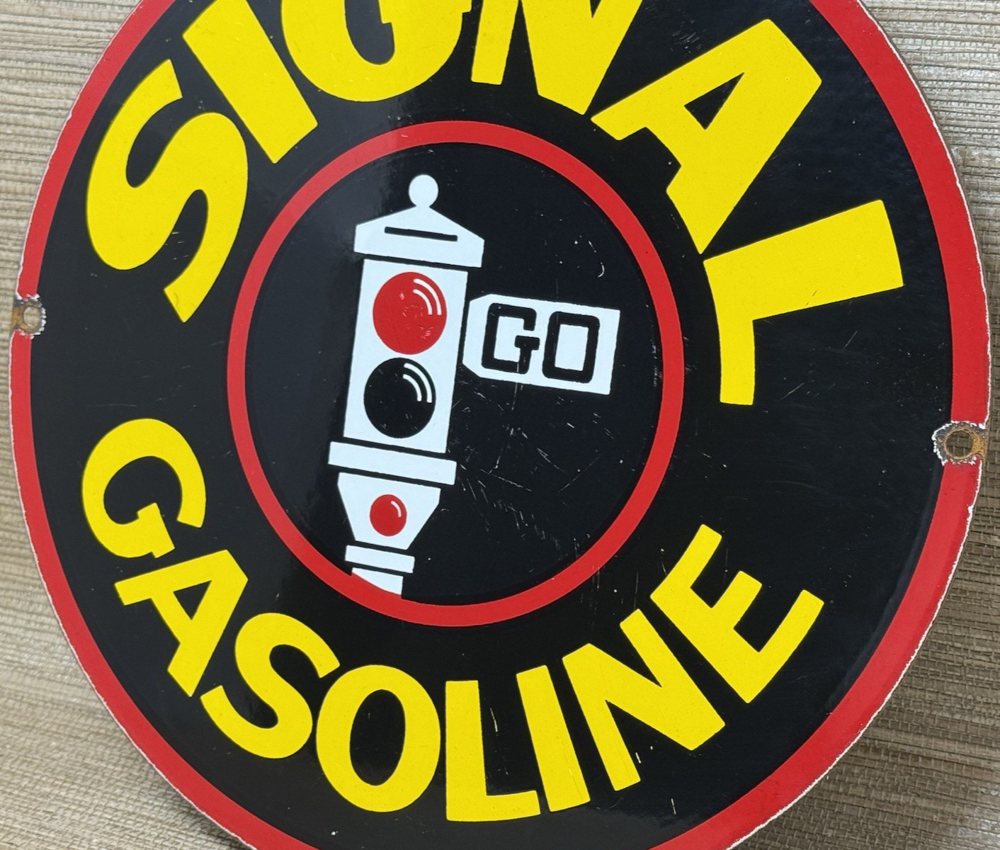 VINTAGE SIGNAL GASOLINE PORCELAIN SIGN: Gas Station Motor Oil Pump Plate