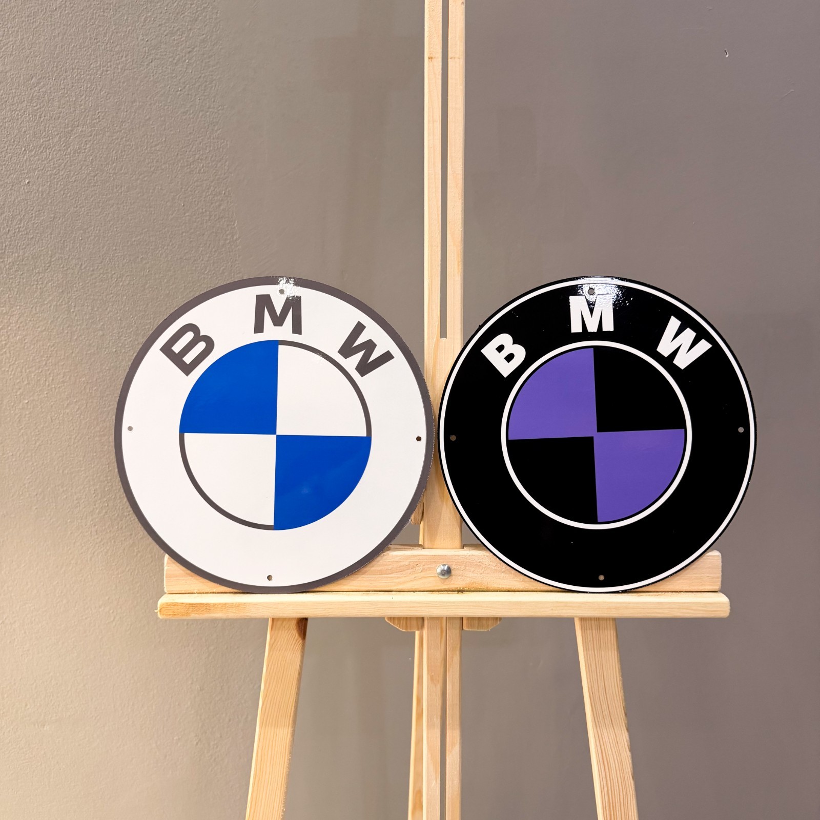 BMW White Blue & Black Purple Logo Heavy Metal Sign Set – 30 cm (11.8”)