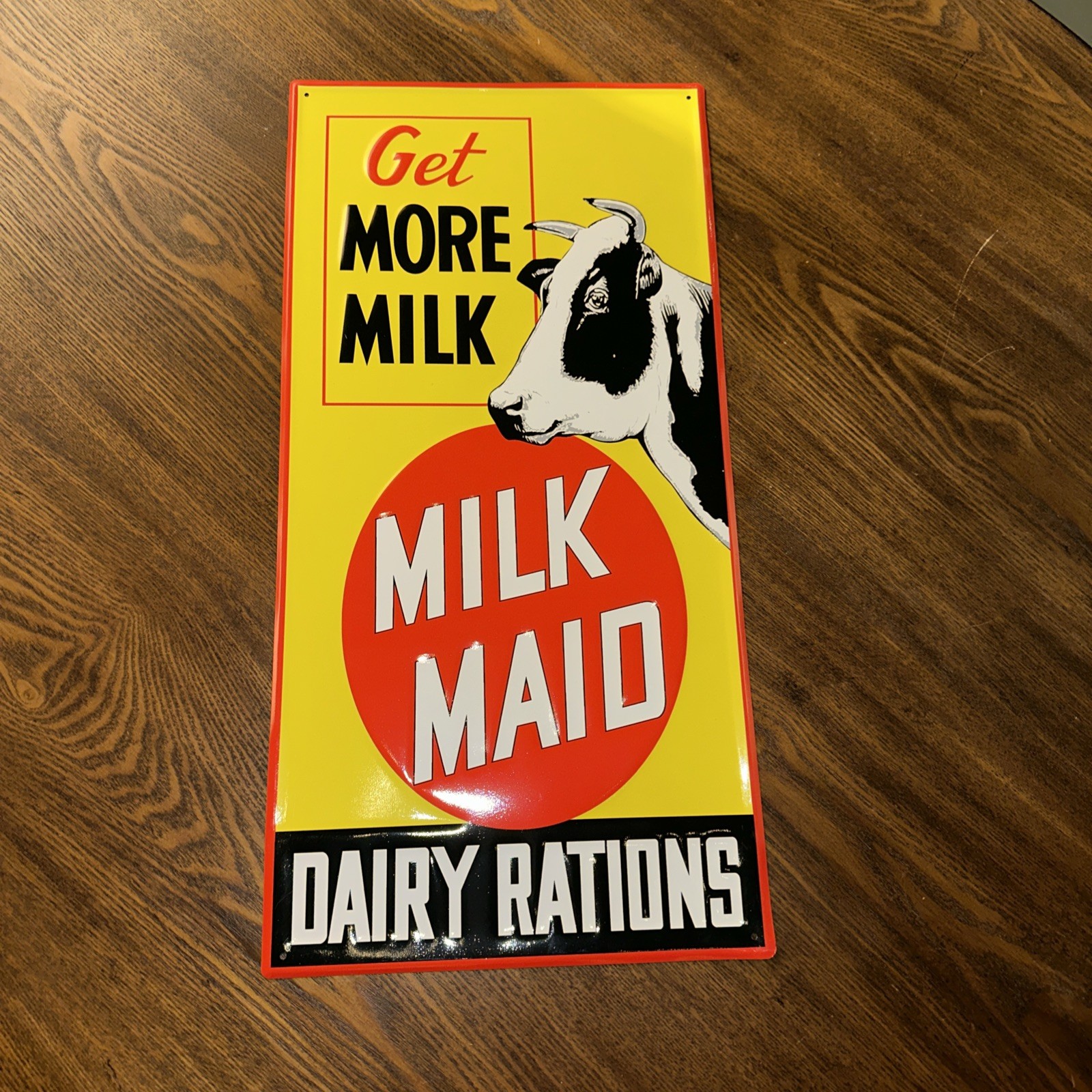 Antique Vintage Old Style Sign Milk Maid Dairy Cow Made USA