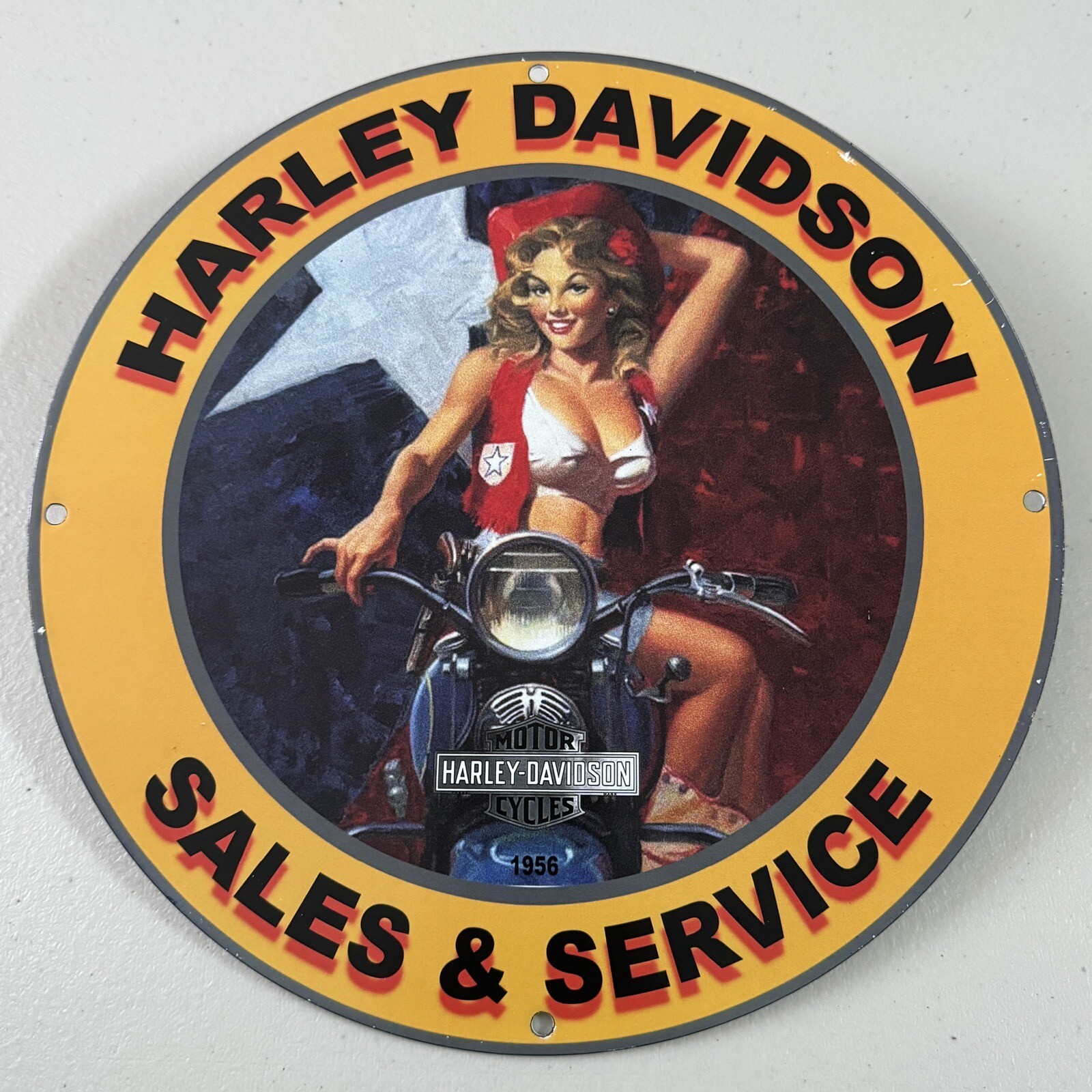 VINTAGE HARLEY DAVIDSON PORCELAIN GAS OIL MOTORCYCLE SALES & SERVICE PUMP SIGN