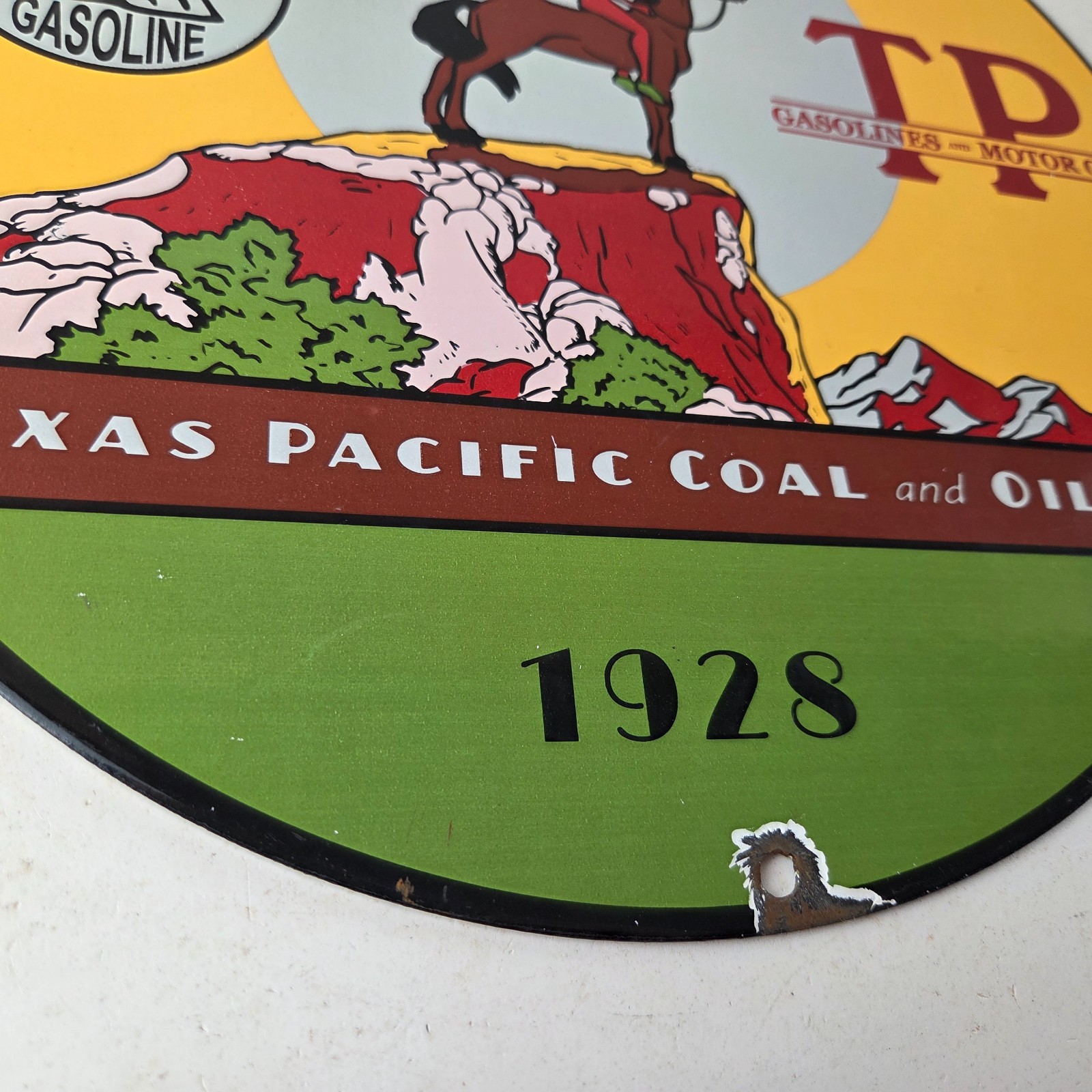 Vintage Texas Pacific Motor Oil Sign – Gas Pump Porcelain Service Station Sign