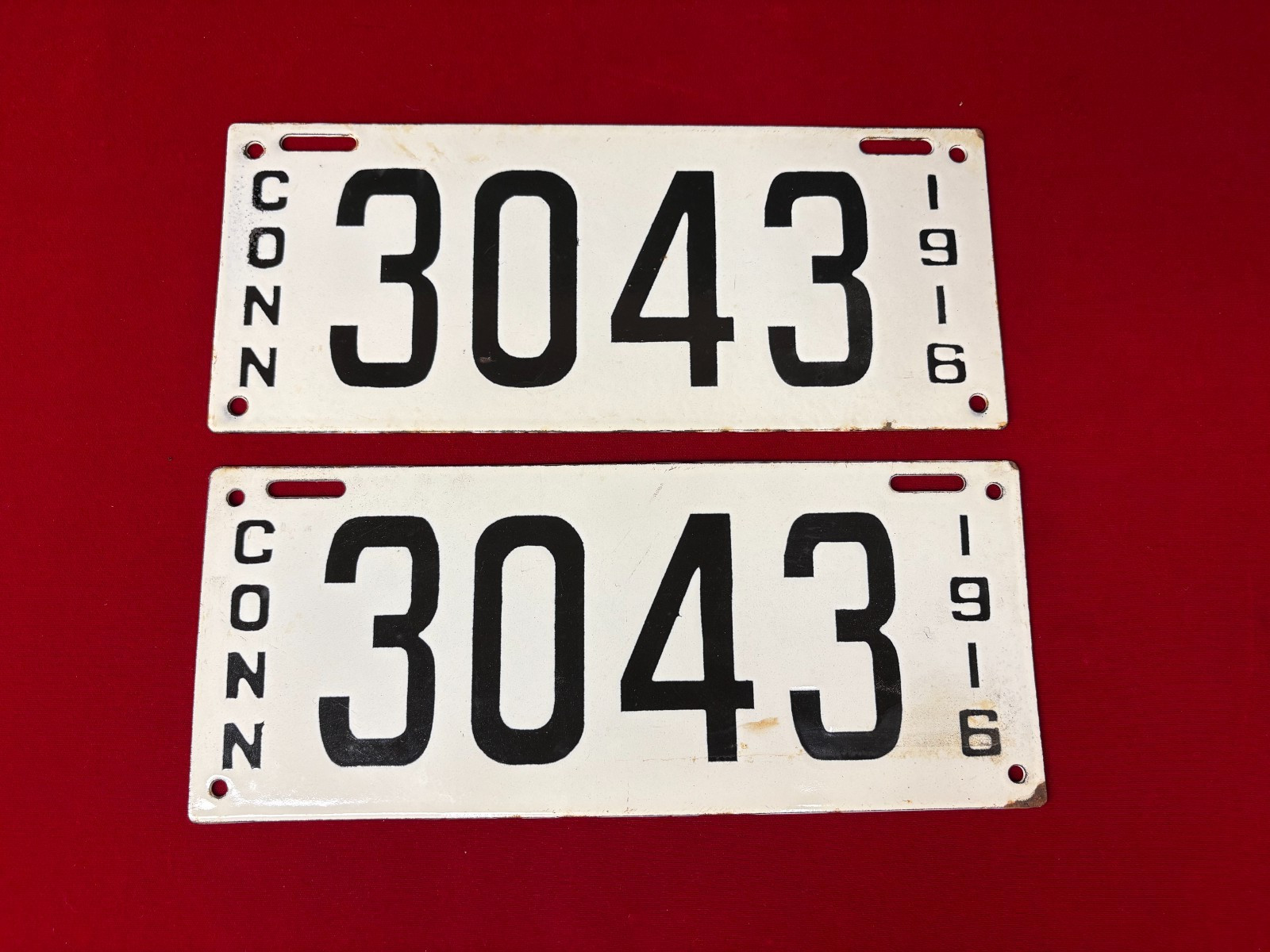 “1916 Connecticut” Porcelain License Plates (Matching Set of 2) **READ LISTING**
