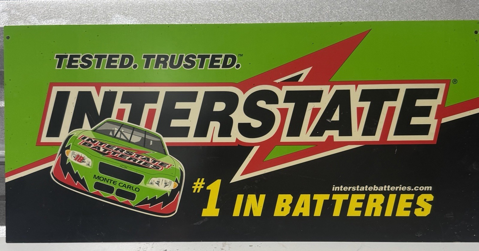 Interstate #1 in Batteries double sided metal sign nascar vintage w frame 18 car
