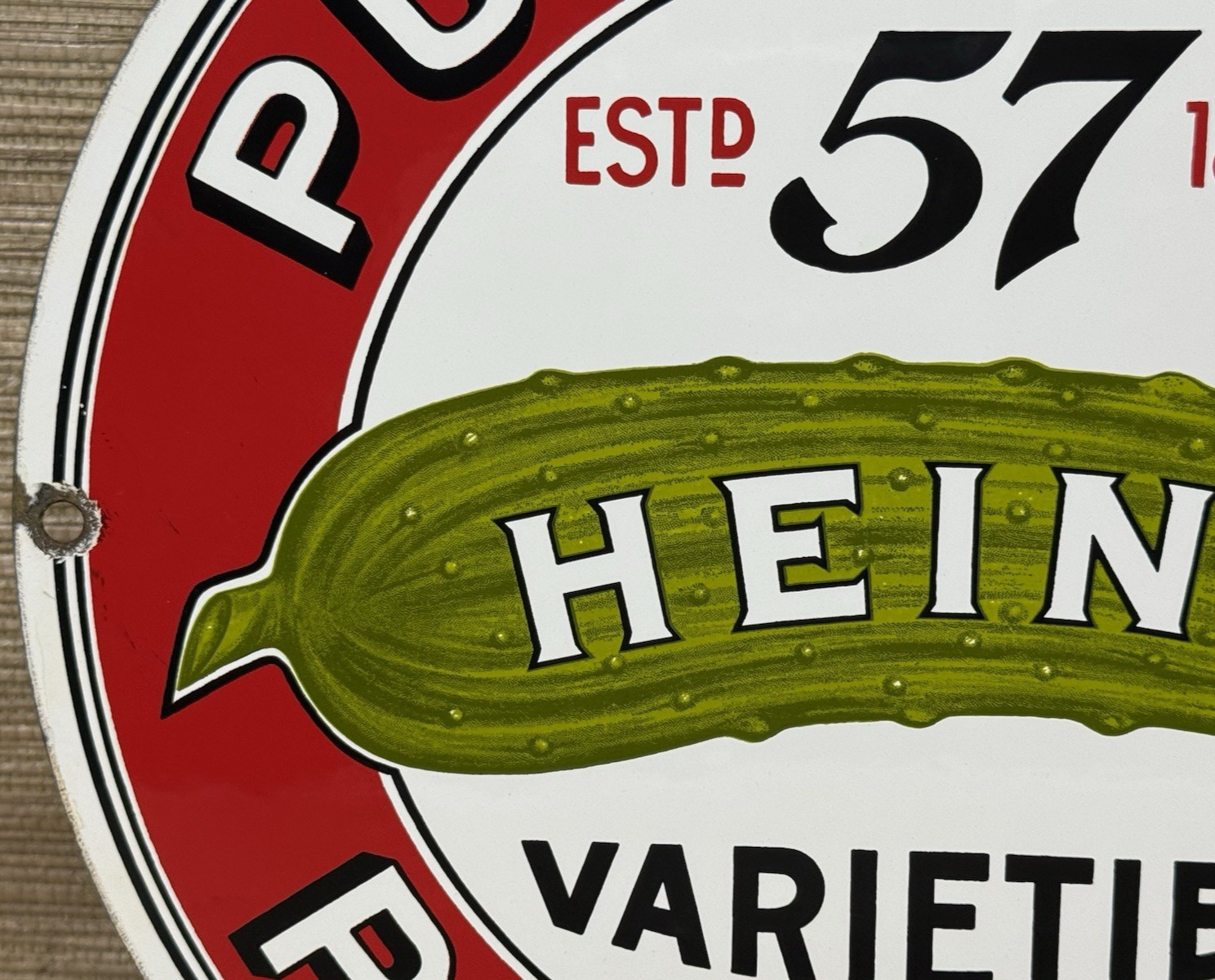 VINTAGE HEINZ 57 PORCELAIN SIGN KETCHUP MUSTARD RELISH HOT DOG BASEBALL DINER