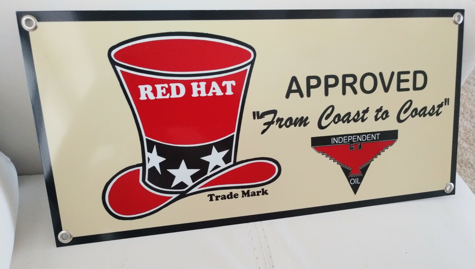 Red Hat Gasoline gas motor oil sign .. FREE shipping on any 10 signs