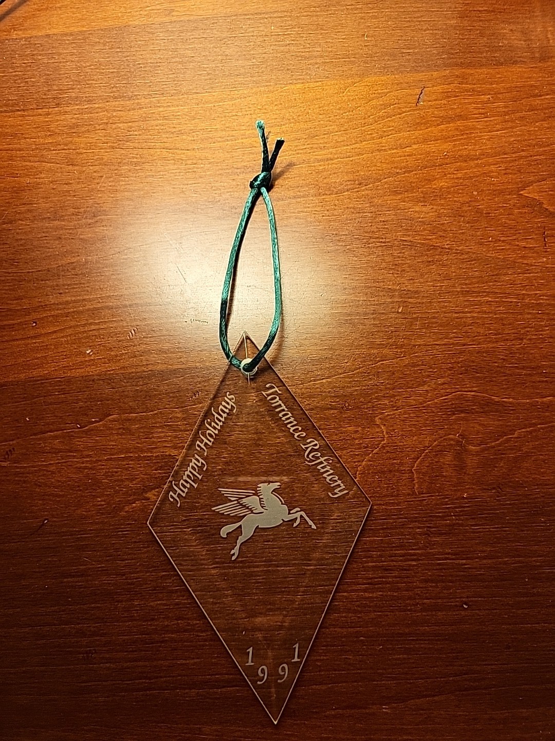 Happy Holidays Mobil Pegasus Glass 1991 Torrance Refinary Ornament Petroliana