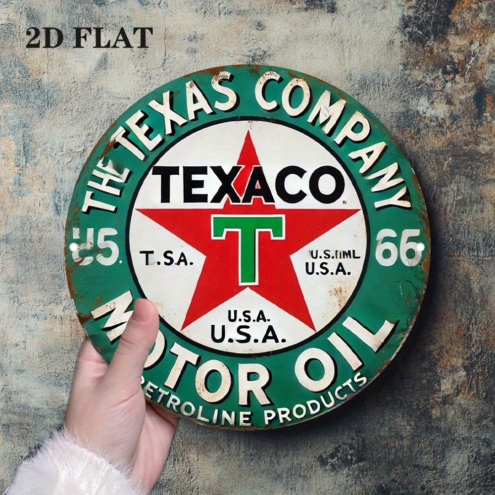 2D Flat – Vintage Texaco Motor Oil Logo Aluminum Sign -Tin Metal Signs 8x8in” Ro
