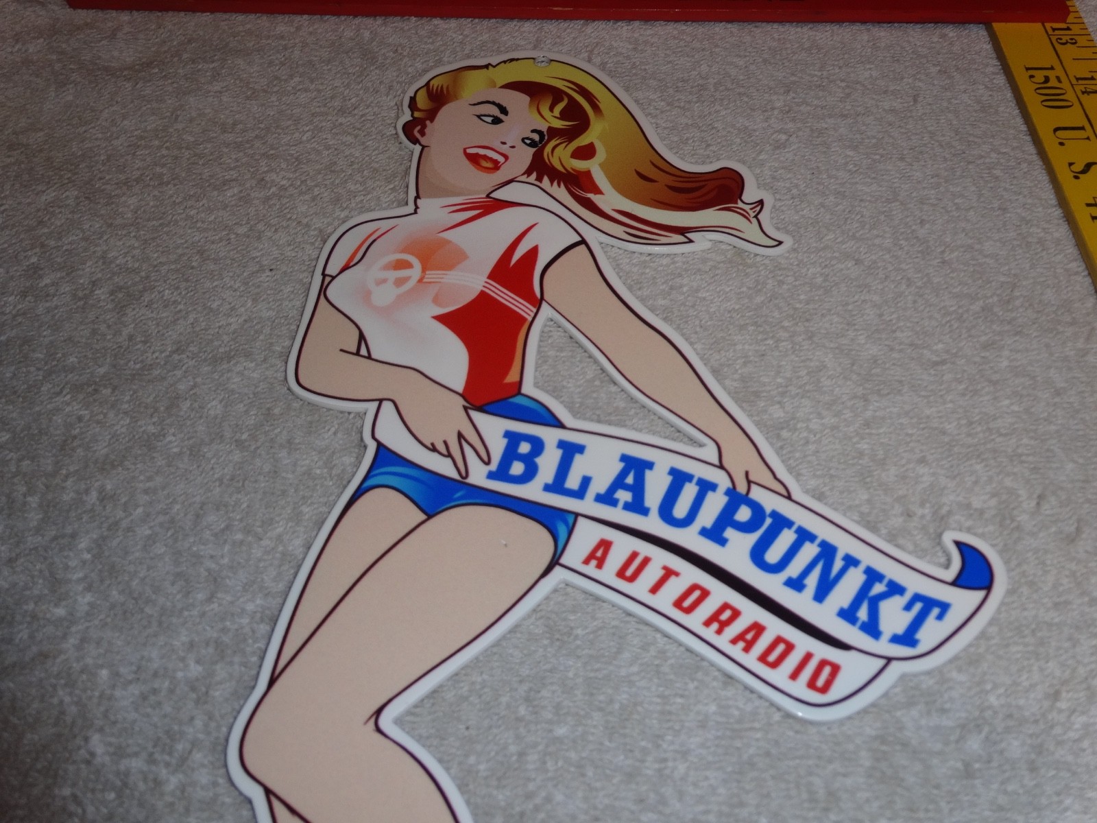 VINTAGE BLAUPUNKT AUTO CAR RADIO WOMAN 11 3/4″ PORCELAIN METAL GASOLINE OIL SIGN
