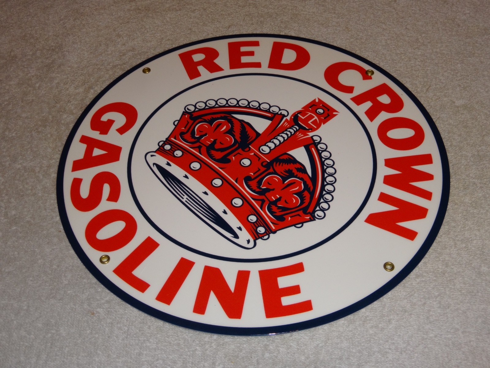 VINTAGE RED CROWN GASOLINE 11 3/4″ PORCELAIN METAL STANDARD STATION GAS OIL SIGN
