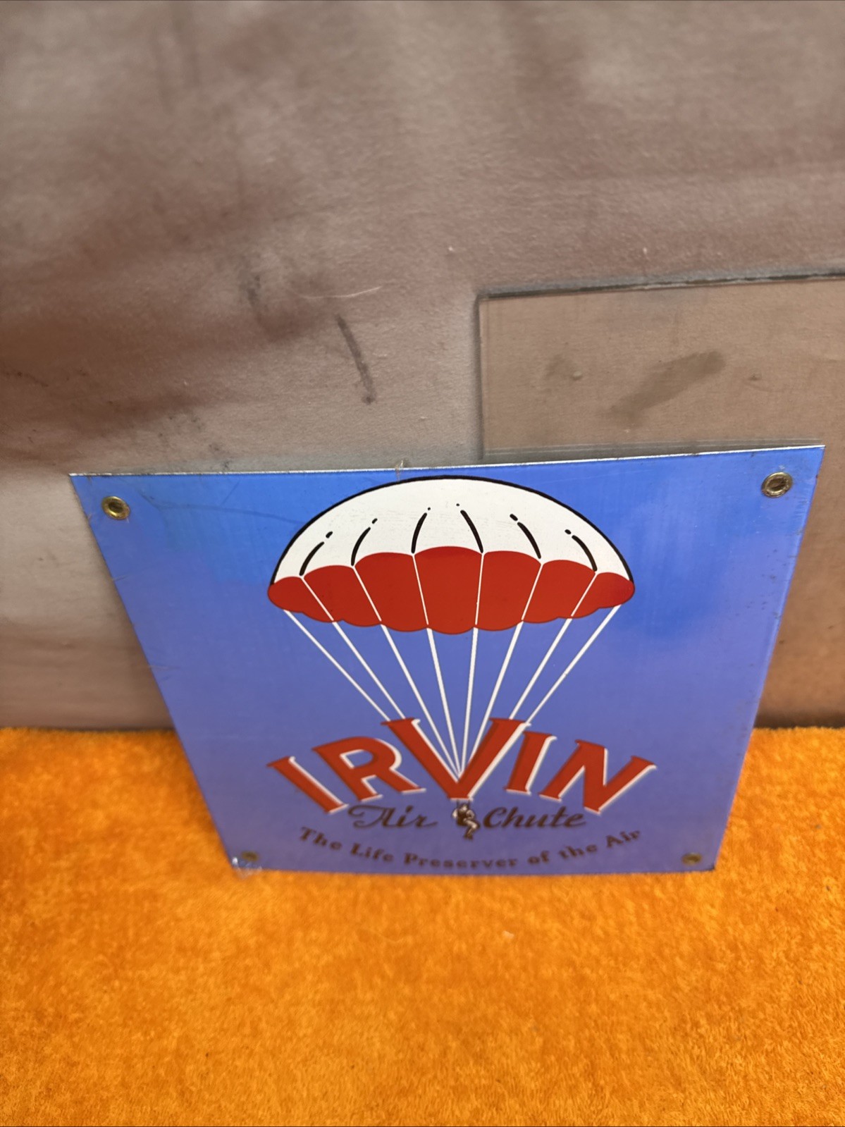 Box18 ^#4 Vintage NOS Porcelain Enameled Metal IRVIN Air Chute 10”x10”