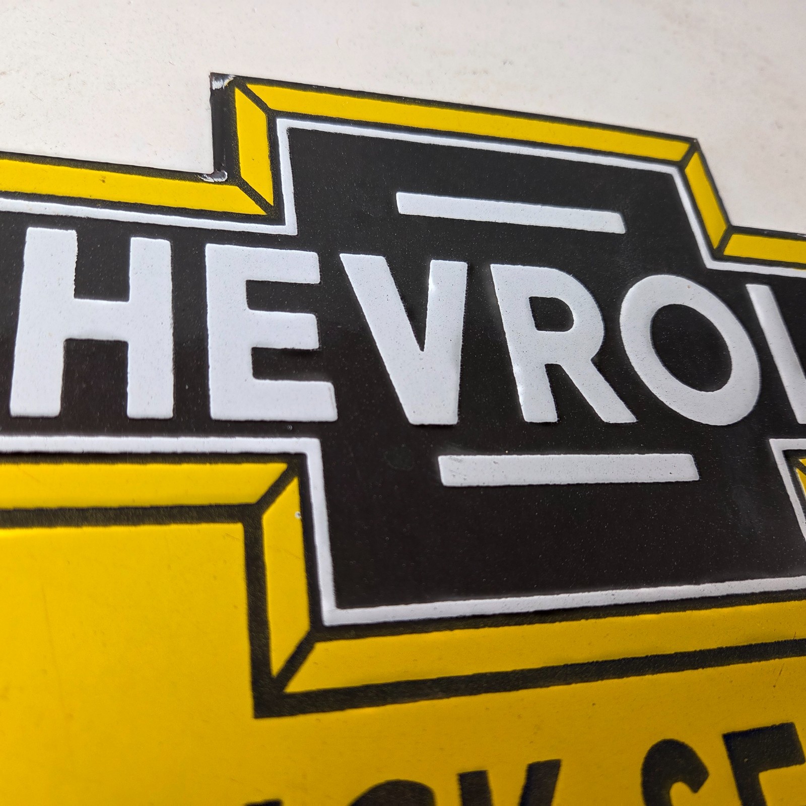 Vintage Chevrolet Advertising Sign – Porcelain Bow Tie Garage Auto Sign