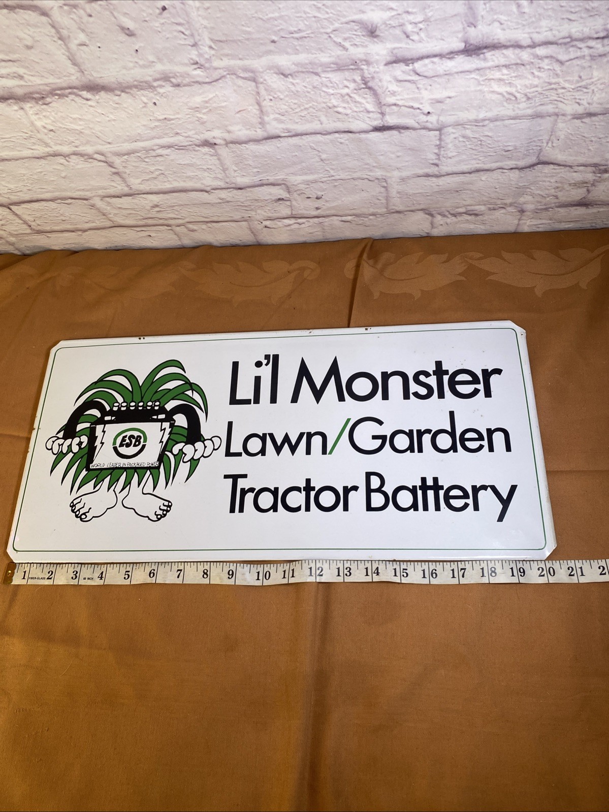 Rare Vintage ESB Lil’ Monster Lawn Garden Tractor Battery Metal Advertising Sign