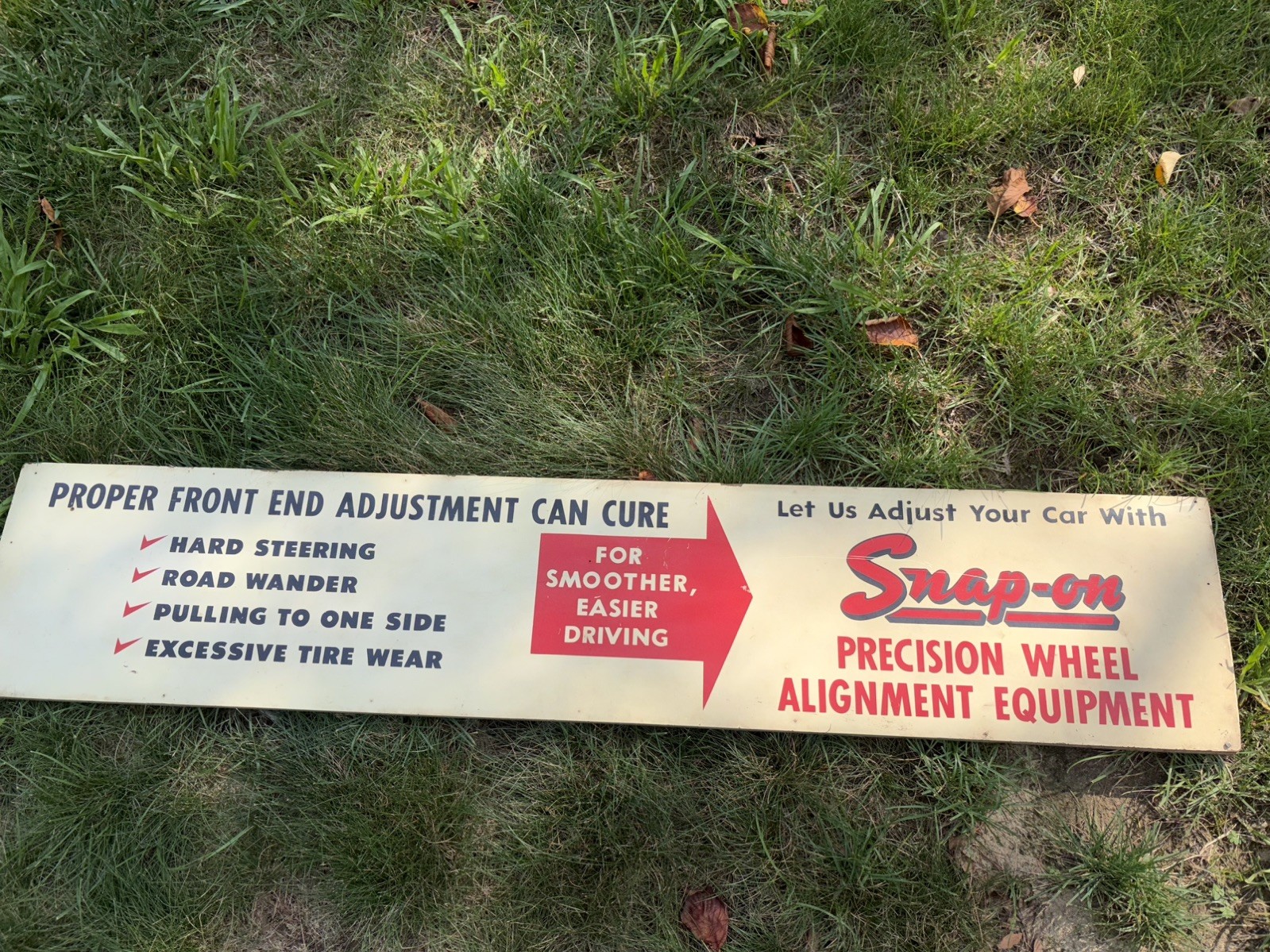 RARE VINTAGE 1950s/1960’S SNAP-ON TOOLS WHEEL ALIGNMENT SIGN 54”x10 -3/4”