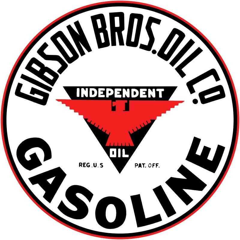 Gibson Bros. Independent Gasoline NEW Sign: 28″ Dia. Round USA Steel – 2 SIDED!