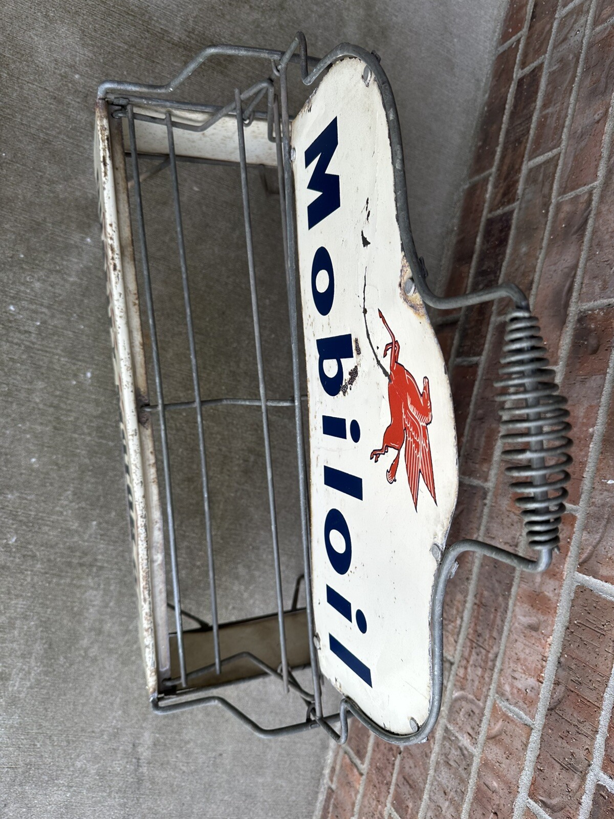 Vintage MobilOil Oil Can / Bottle Original Motor Oil Rack Sign Mobil Filpruf