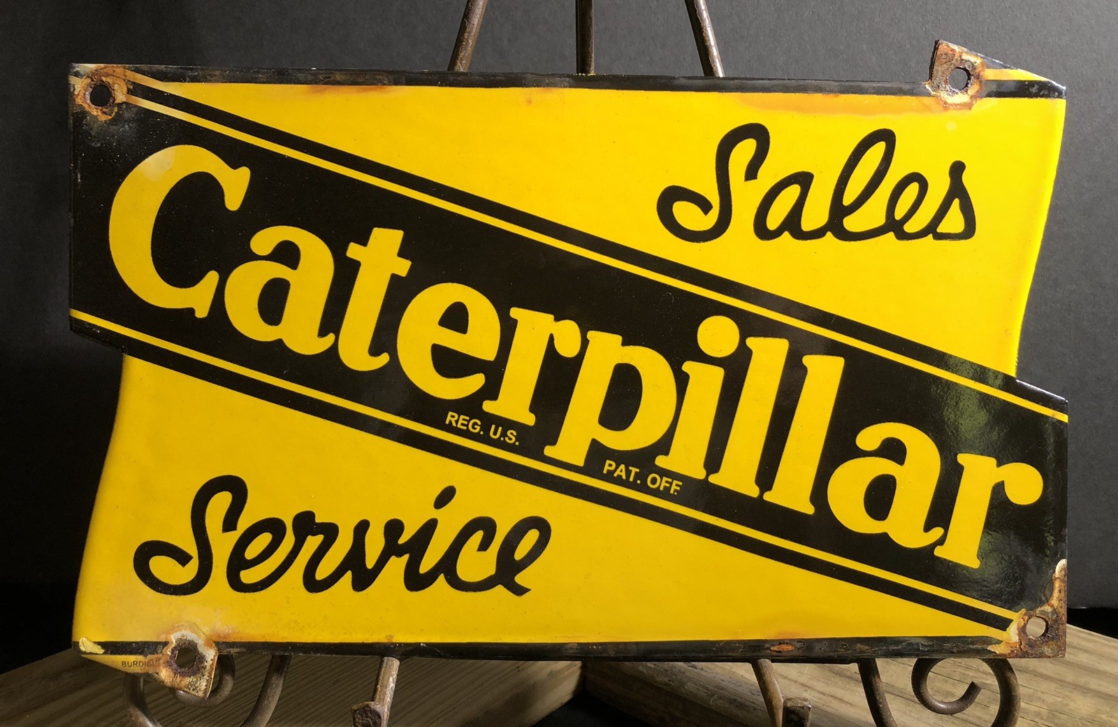 VINTAGE CATERPILLAR SALES SERVICE 12” PORCELAIN SIGN GAS CAR TRUCK OIL