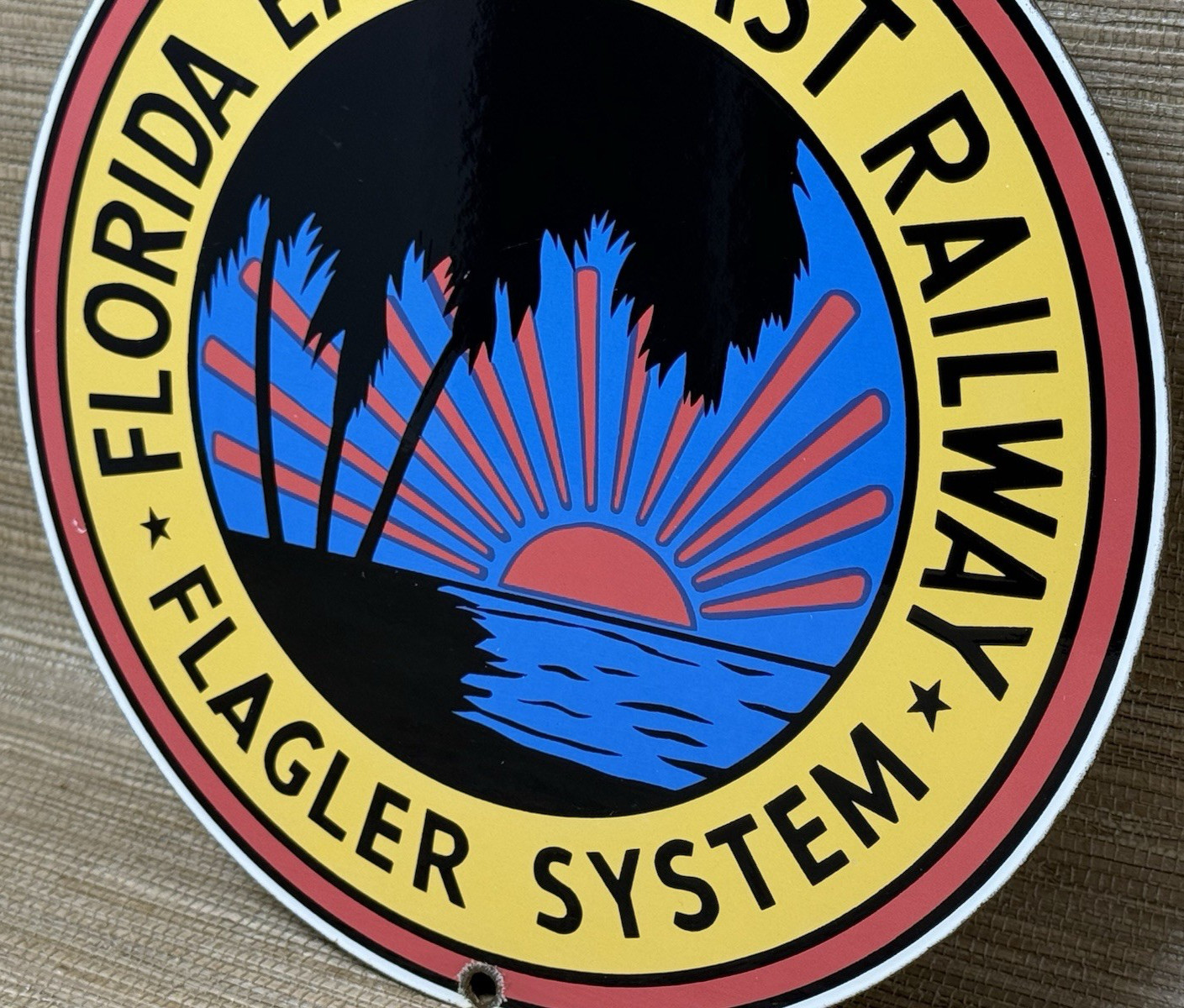 VINTAGE FLORIDA EAST COAST RAILWAY PORCELAIN SIGN FLAGLER SYSTEM GAS OIL TRAIN