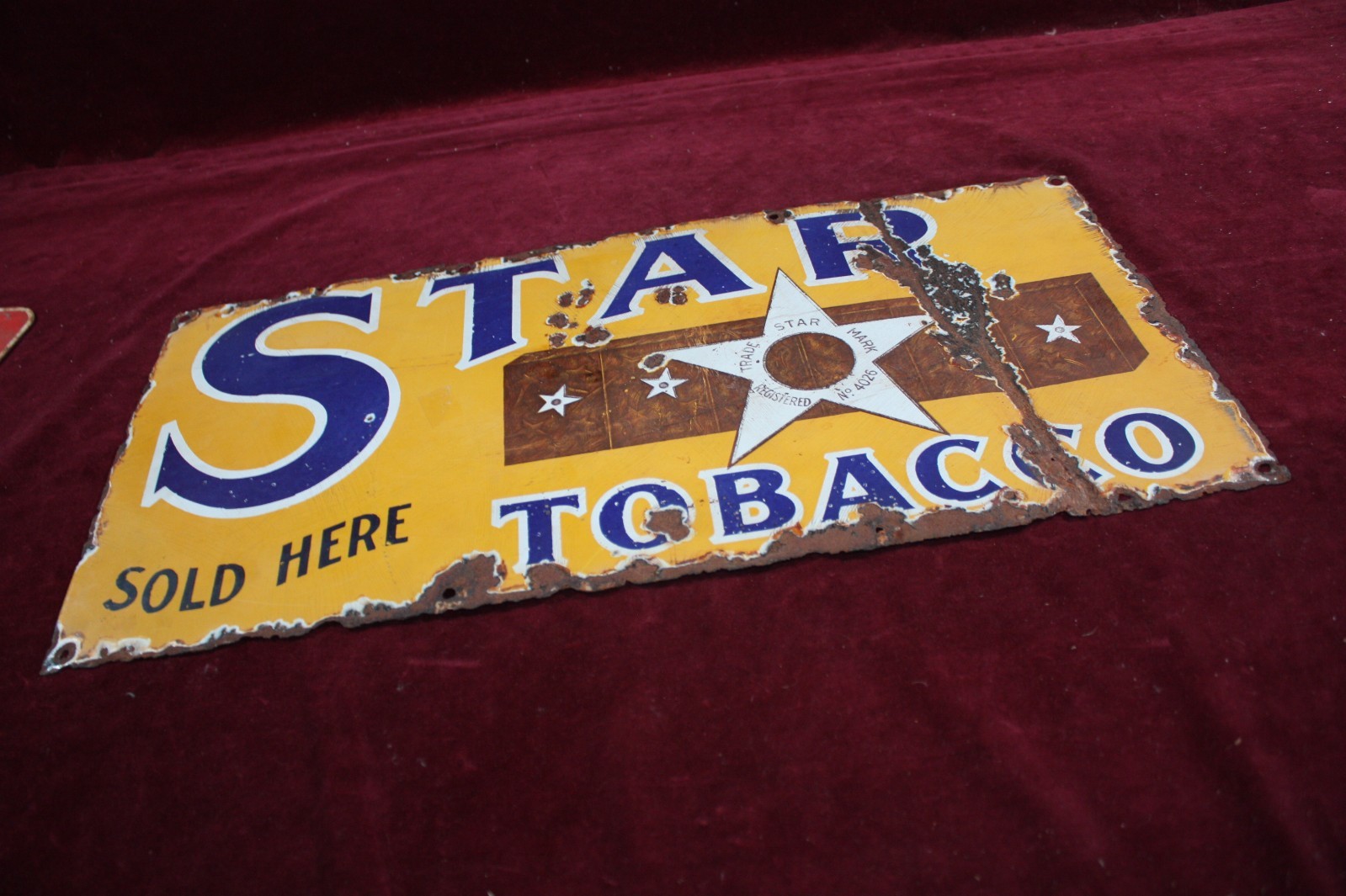 * ANTIQUE STAR TOBACCO PORCELAIN SIGN EARLY GENERAL STORE SURVIVOR 1920 1930 *