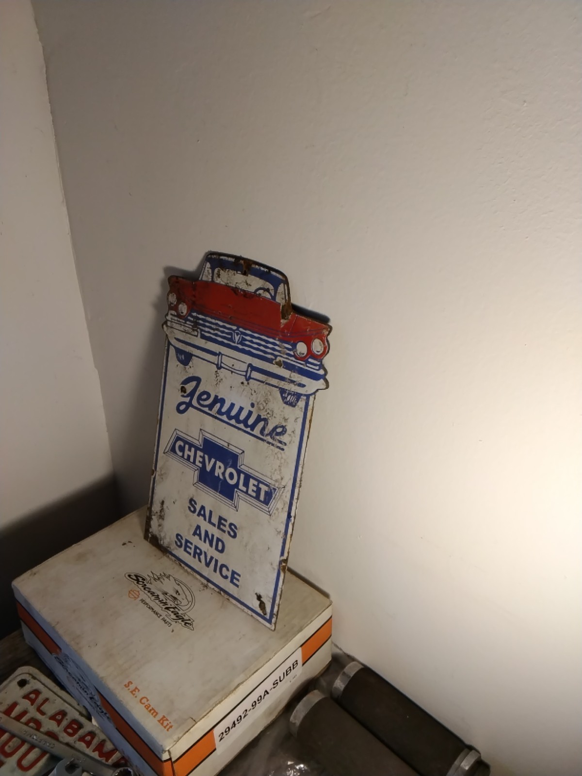 Porcelain Chevy Sign Approx 12″x7.5″ Inches Over Steel Service Station Garage