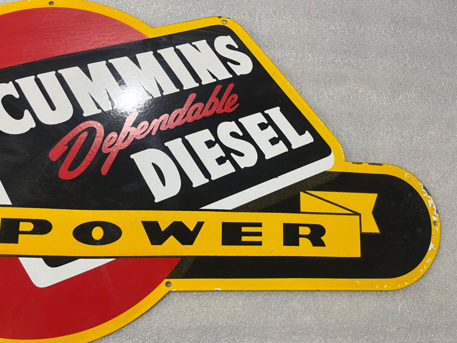 CUMMINS DIESEL GAS & OIL PORCELAIN ENAMEL SIGN 39.5X18″ SSP.