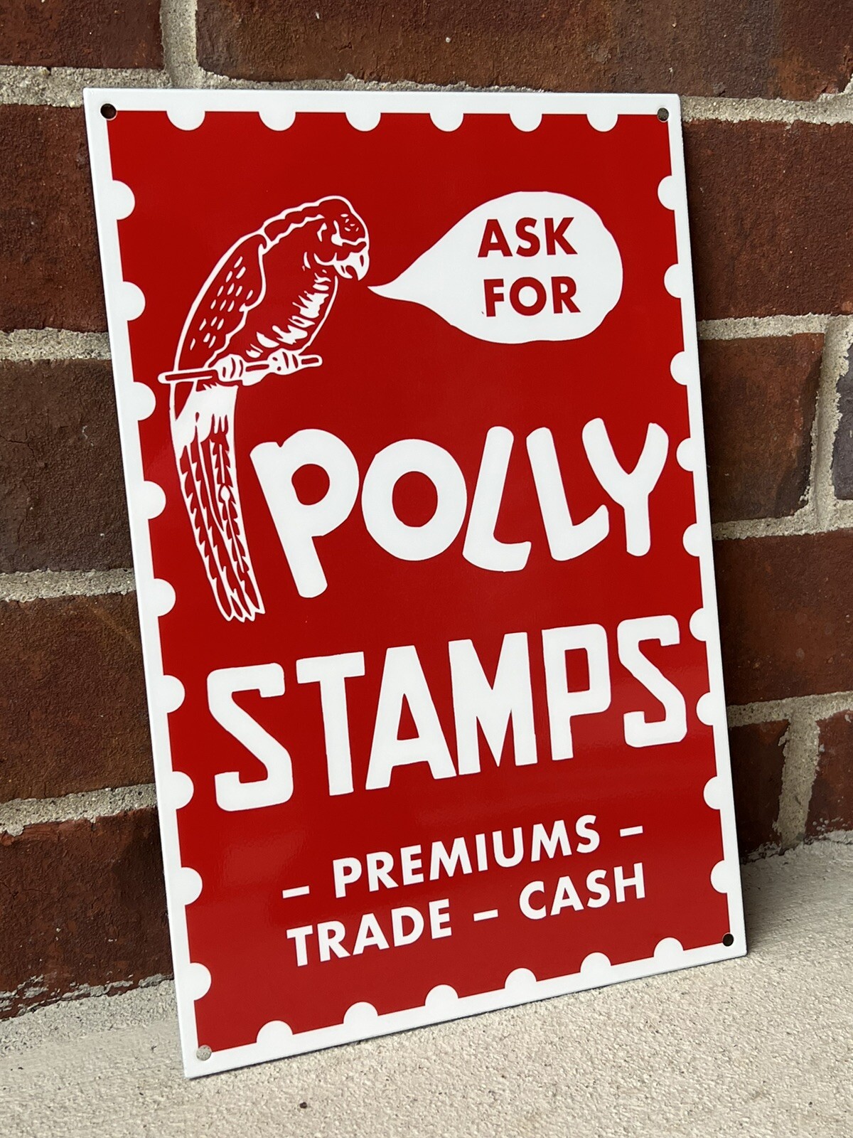 Polly Parrot Stamps Gasoline Gas Vintage Style Steel Pump Plate Metal Sign
