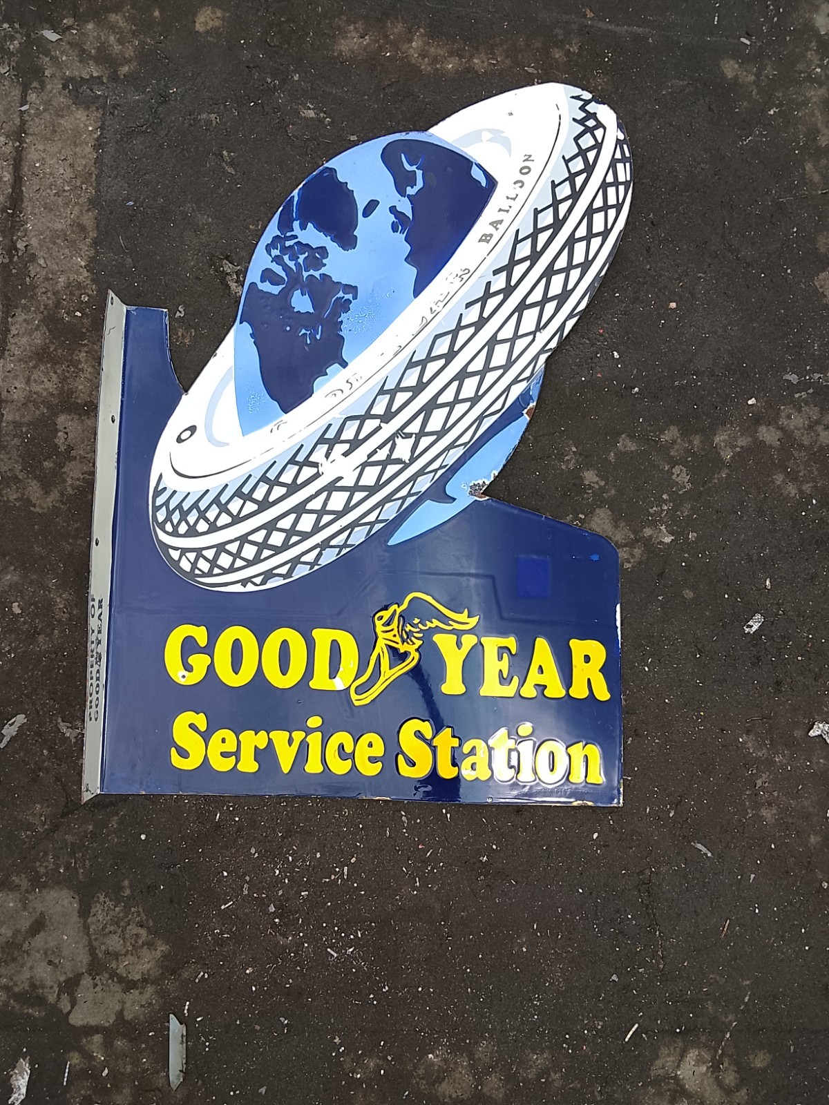 PORCELAIN GOOD YEAR ENAMEL SIGN 36X24 INCHES DOUBLE SIDED WITH FLANGE