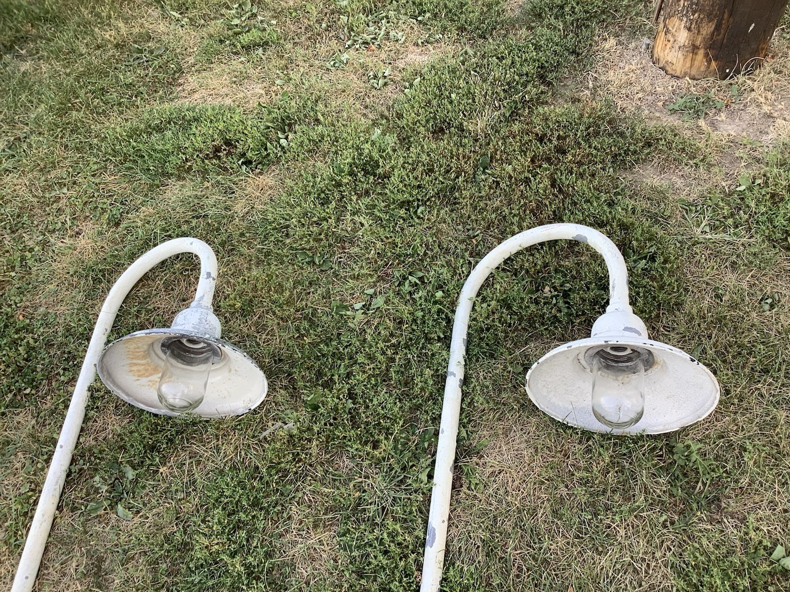 Set Of Porcelain Gas Station Lights With Poles