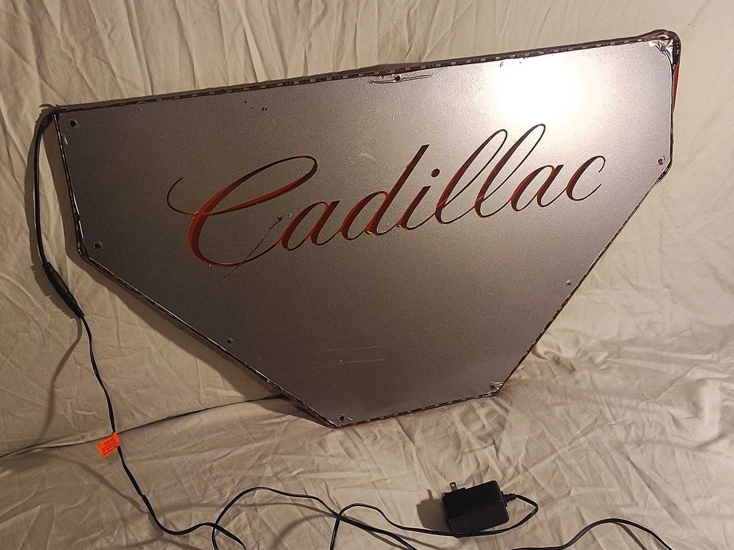 Vintage Cadillac Plexiglass Light Up Red Neon Sign Hood Man Cave 2ft 2″ x 1ft 3″