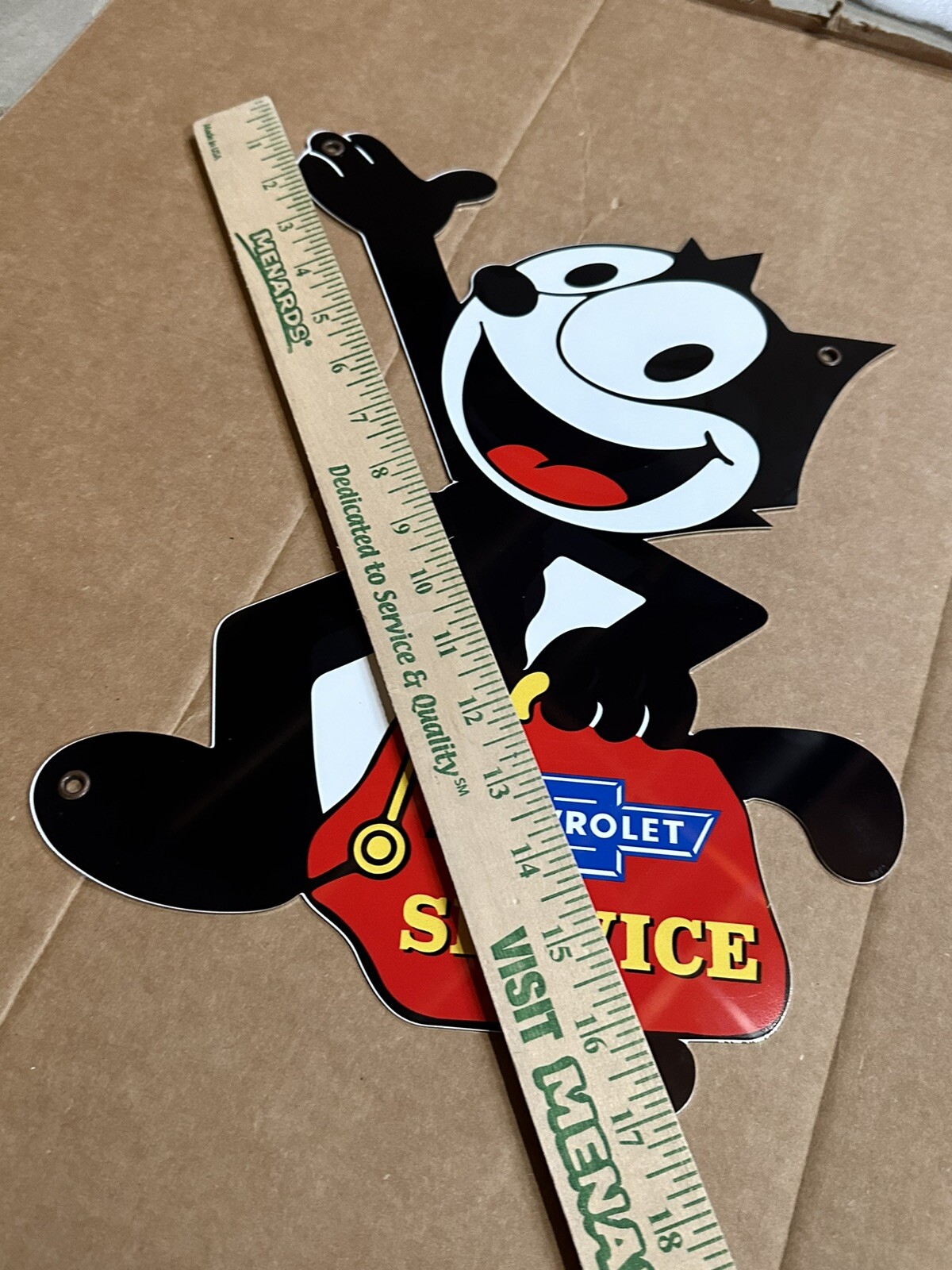 Vintage Style Felix Chevy Service Chevrolet Die Cut 17” Aluminum Garage Sign
