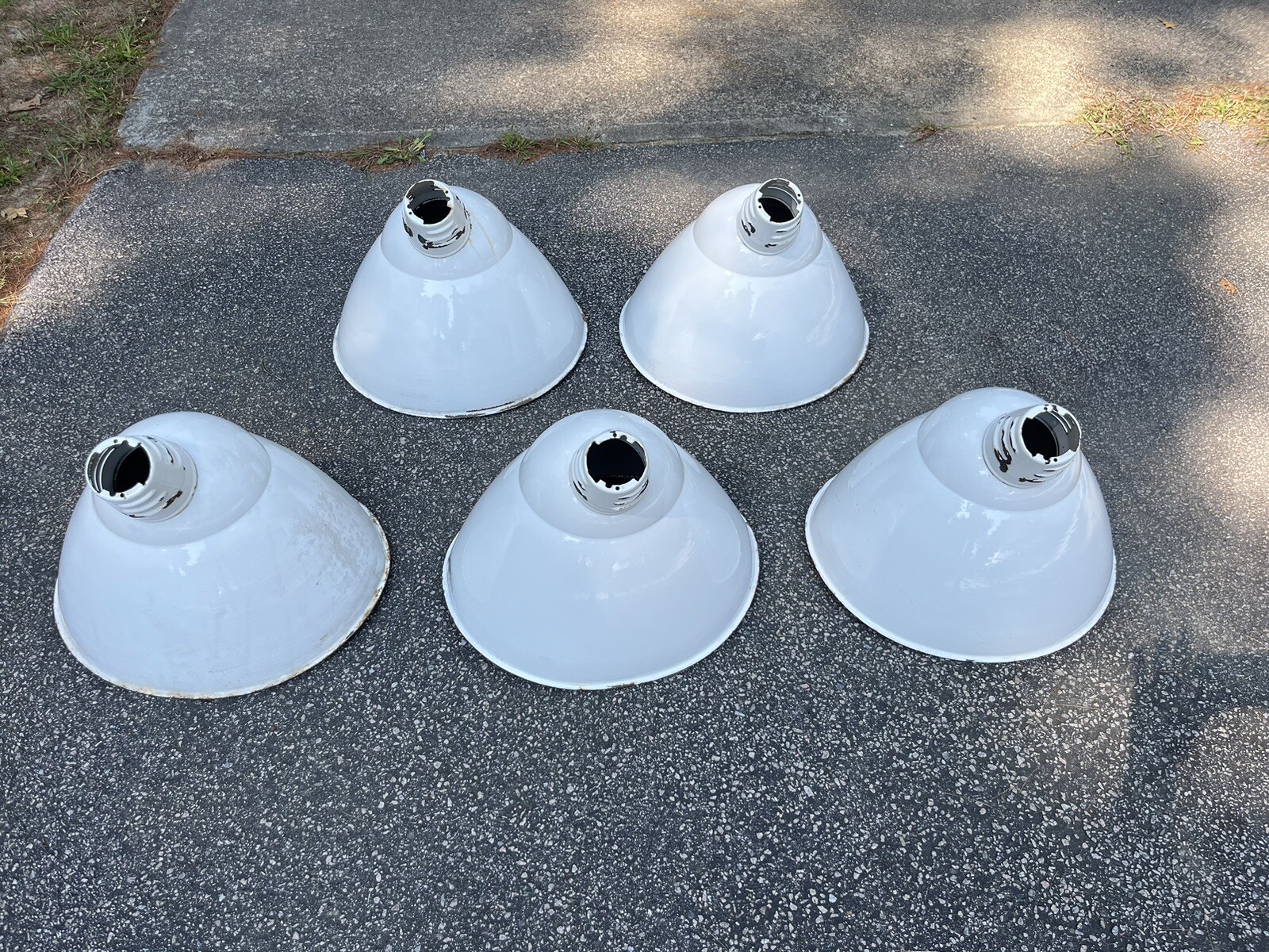 5 Vintage White Porcelain Service Station Lights