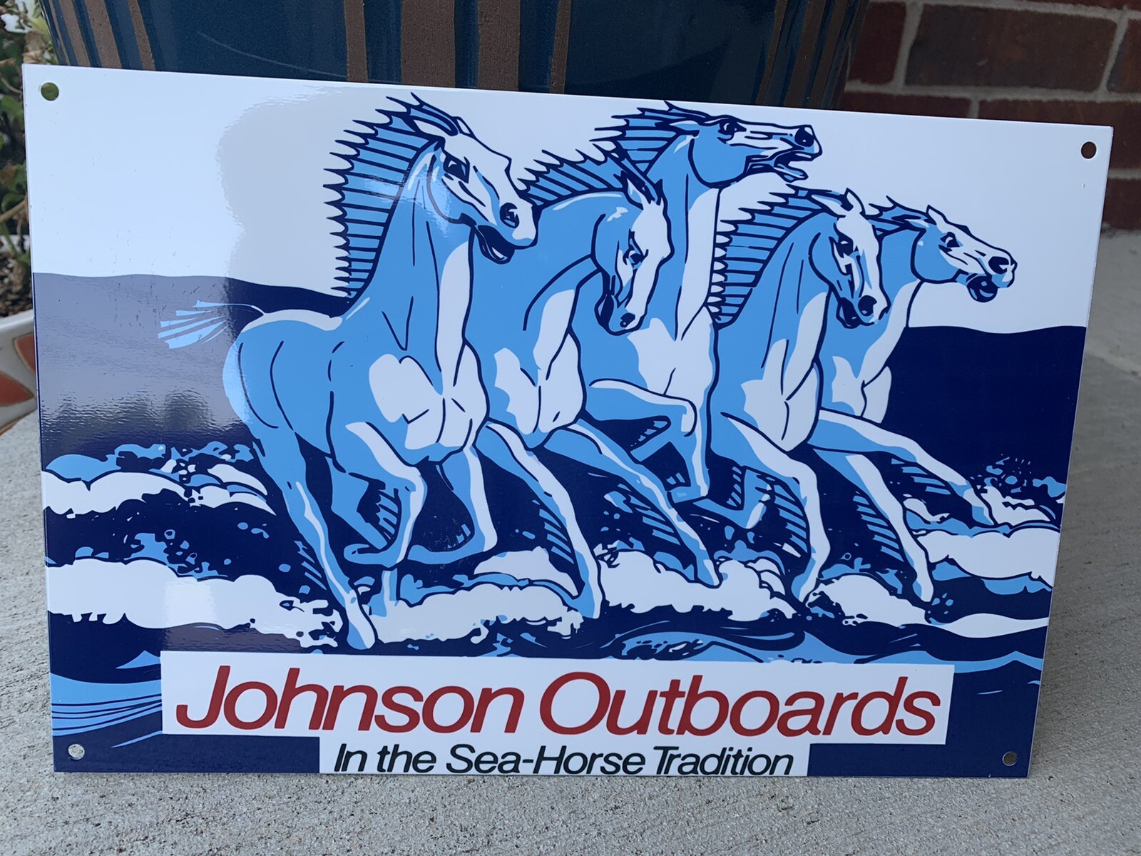 Vintage Style Johnson Outboards Sea Horse Heavy Steel Metal Quality Sign