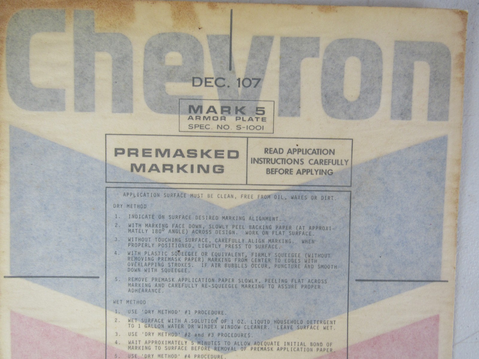 VTG Chevron Gas Station 10 1/2 x 9 Sticker Sign Decal Ad Premasked Marking B4C