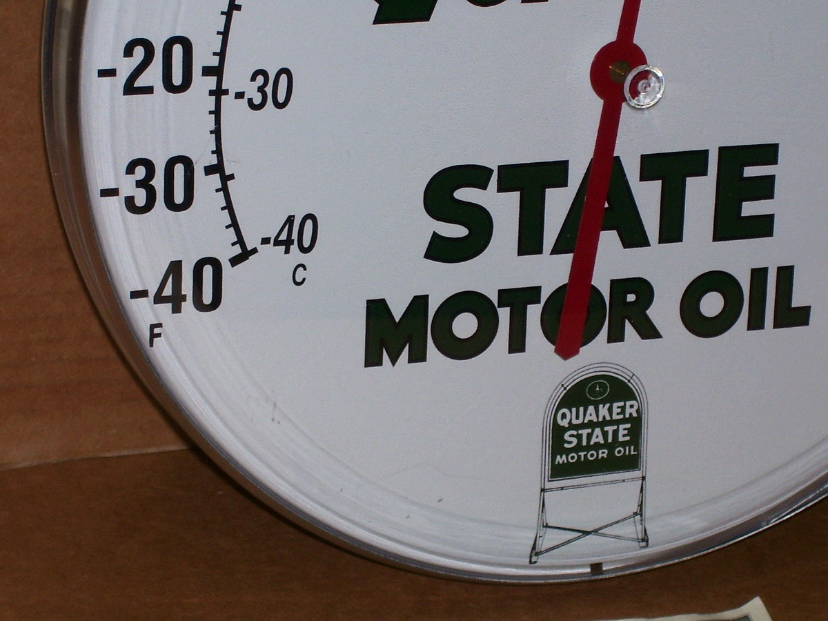 QUAKER STATE MOTOR OIL – GAS GASOLINE Auto Repair Shop THERMOMETER SIGN Made USA