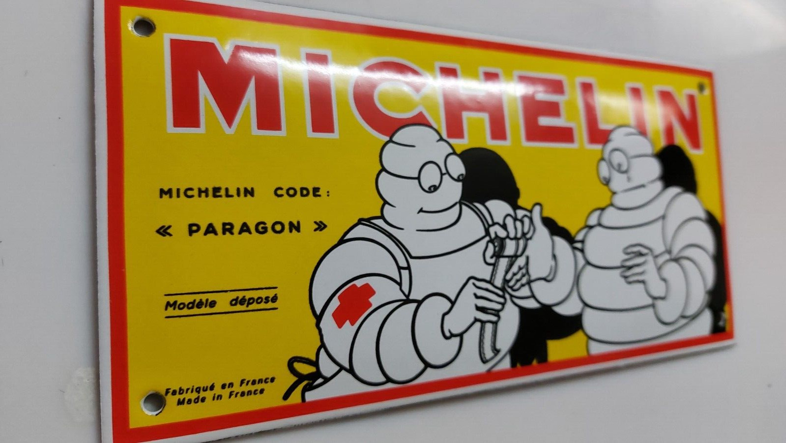 MICHELIN PARAGON TIRE FACTORY PORCELAIN DOOR ENAMEL GARAGE SIGN 10x20cm=4×8″