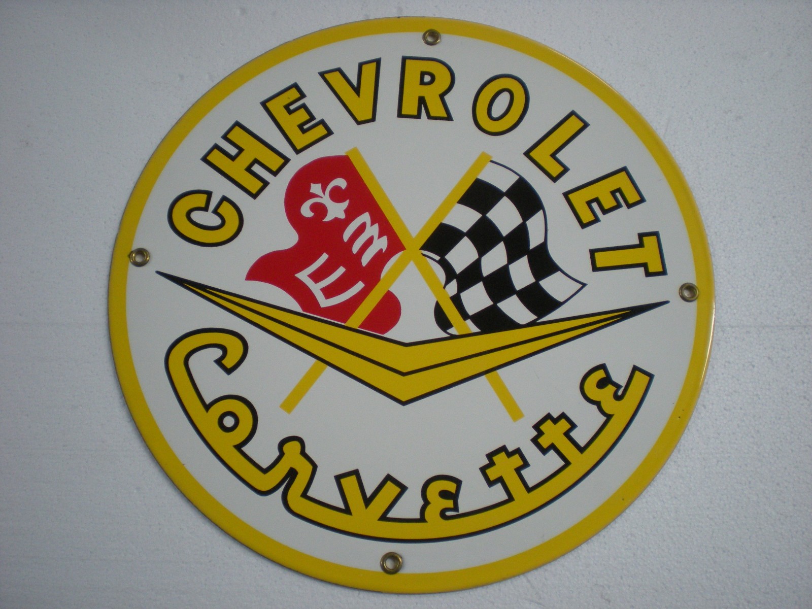 VINTAGE CHEVROLET PORCELAIN SIGN 1961 OLD CORVETTE SPORT CAR CHEVY DEALER OK CAR