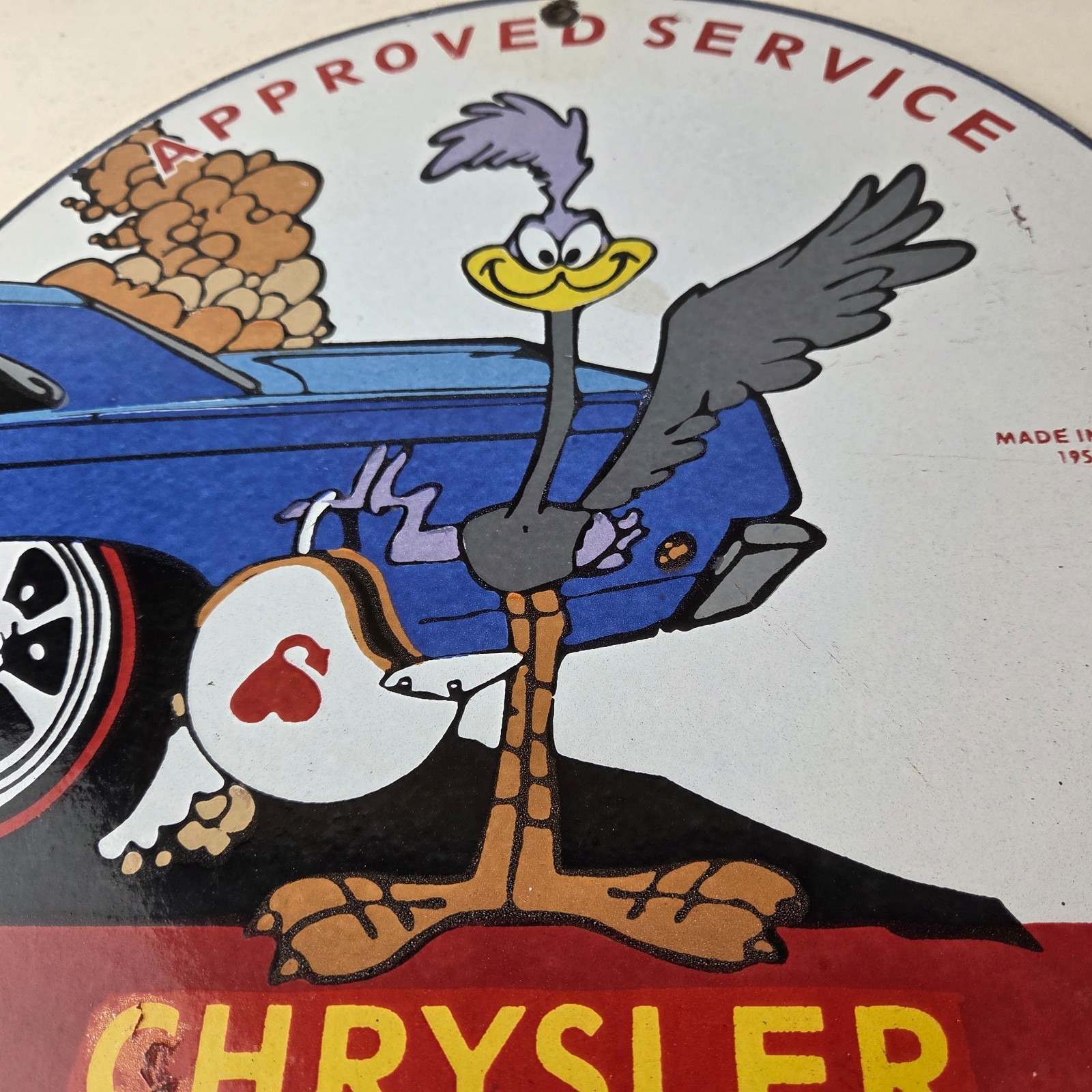 Vintage Mopar Chrysler Porcelain Sign – Road Runner Plymouth Gas Pump Plate Sign