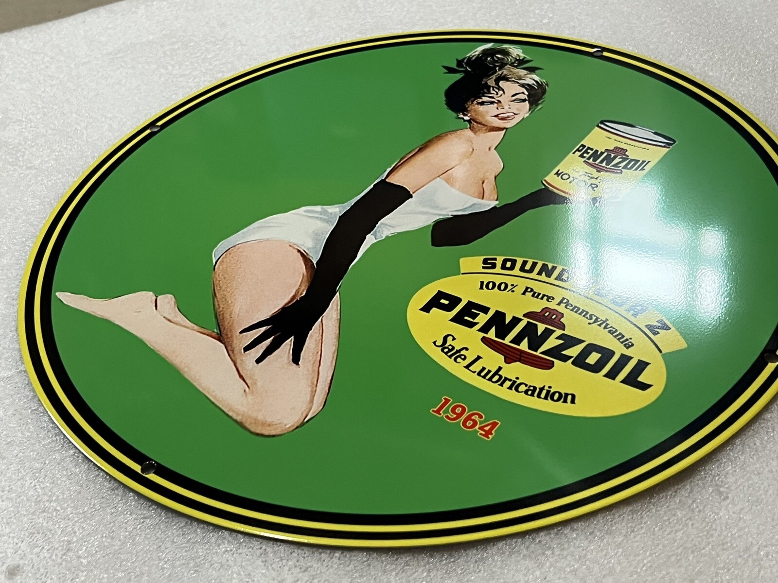 12in Pennzoil Girl Gas Vintage Style Heavy Steel Sign Pump Plate