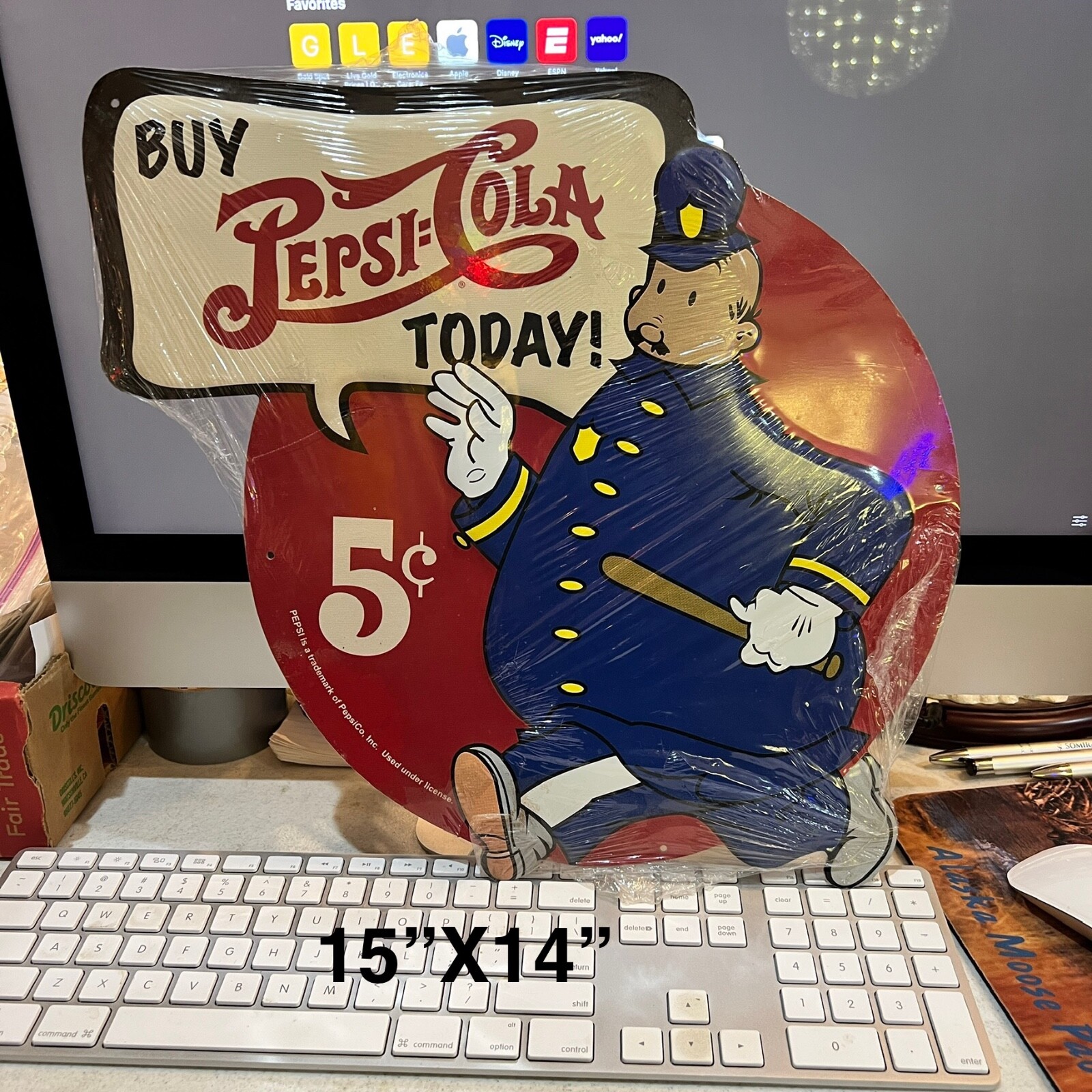 FACTORY SEALED 15X14 BUY PEPSI-COLA TODAY POLICE MAN ADV TIN METAL EMBOSSED SIGN