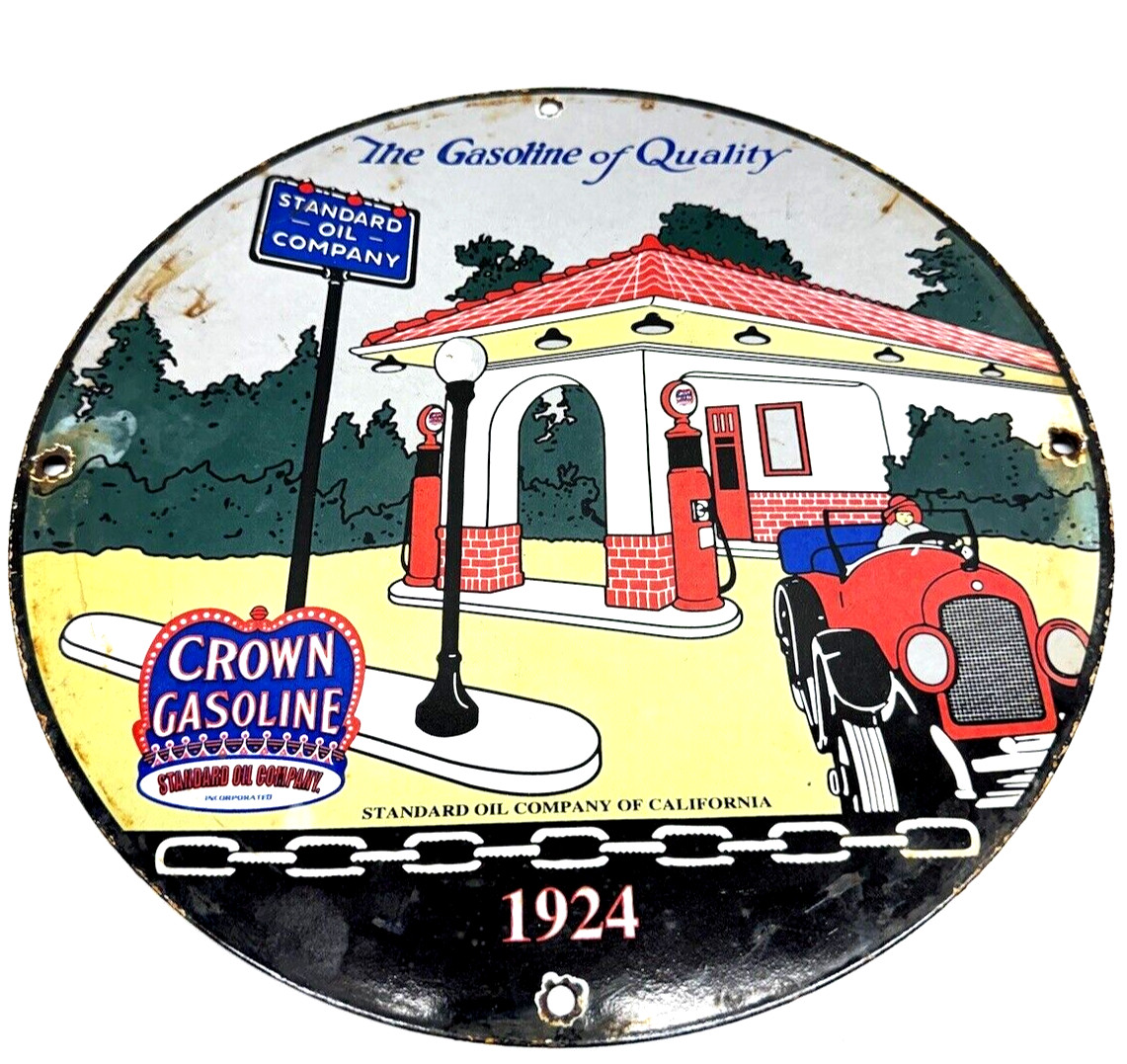 Standard Oil Crown Gasoline – Vintage Porcelain Sign – Pump Plate Advertising