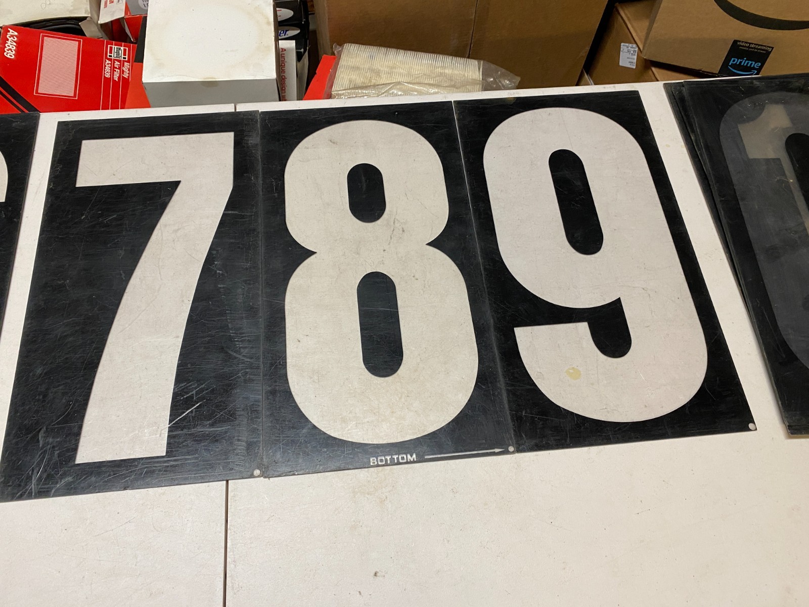 Vtg set #2 gas station black background clear acrylic numbers 16”-17” tall 0-9