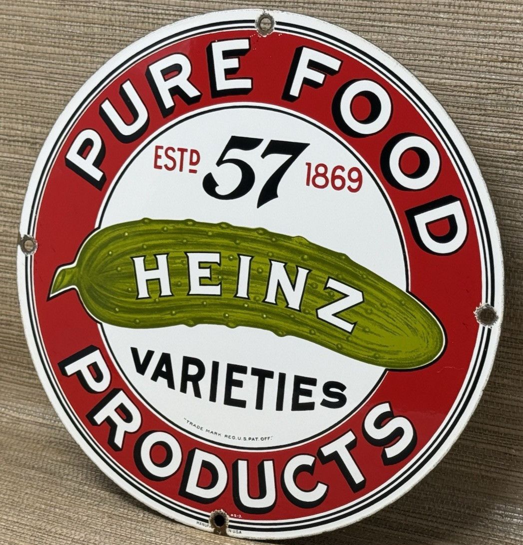 VINTAGE HEINZ 57 PORCELAIN SIGN KETCHUP MUSTARD RELISH HOT DOG BASEBALL DINER