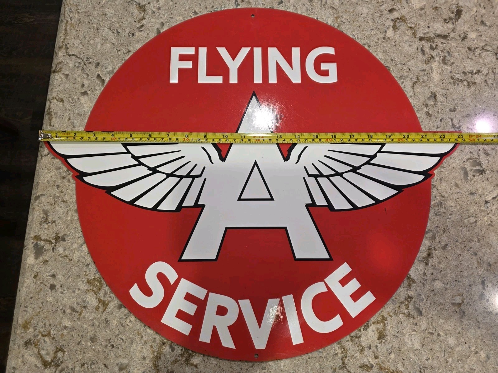 LARGE MINT Flying A Service Round Metal Sign – Heavy-Gauge Steel