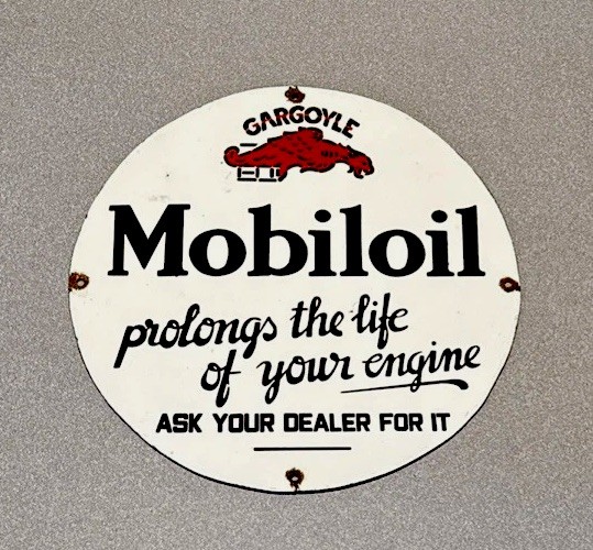VINTAGE 12” MOBIL GARGOYLE PEGASUS PORCELAIN SIGN CAR GAS OIL TRUCK MOTORCYCLE