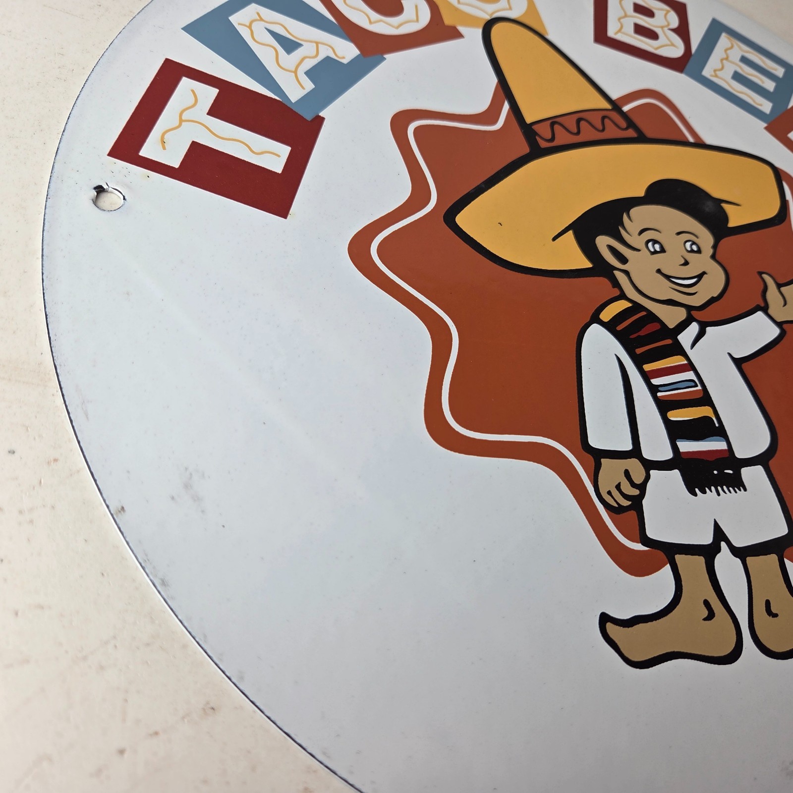 Vintage Taco Bell Sign – Porcelain Restaurant Fast Food Diner Gas Pump Sign