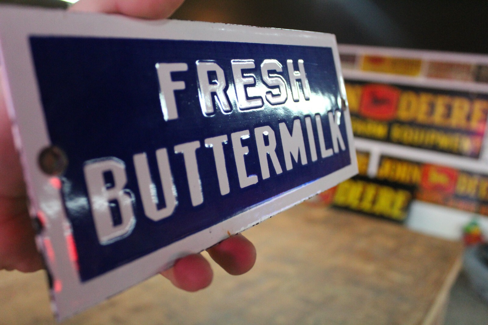 FRESH BUTTERMILK DEALER GENERAL STORE DAIRY PORCELAIN METAL SIGN GAS OIL FARM